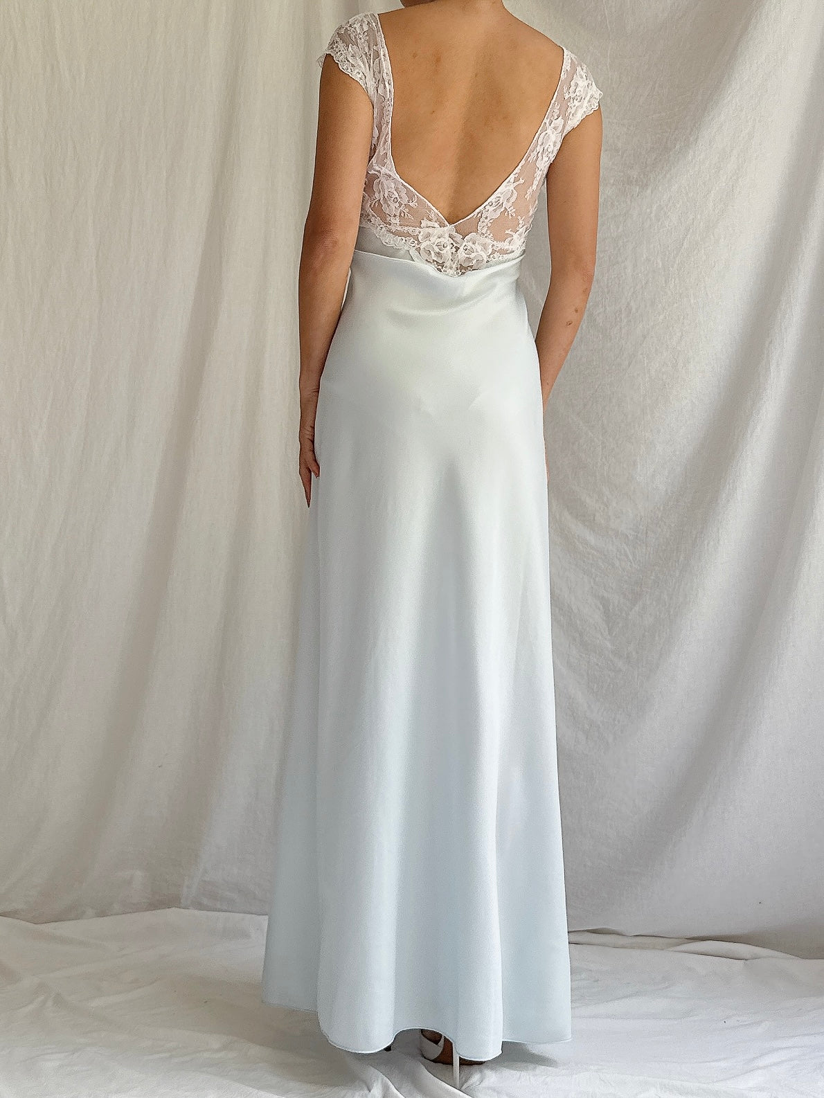 1980s Light Blue Nylon Lace Dress - M