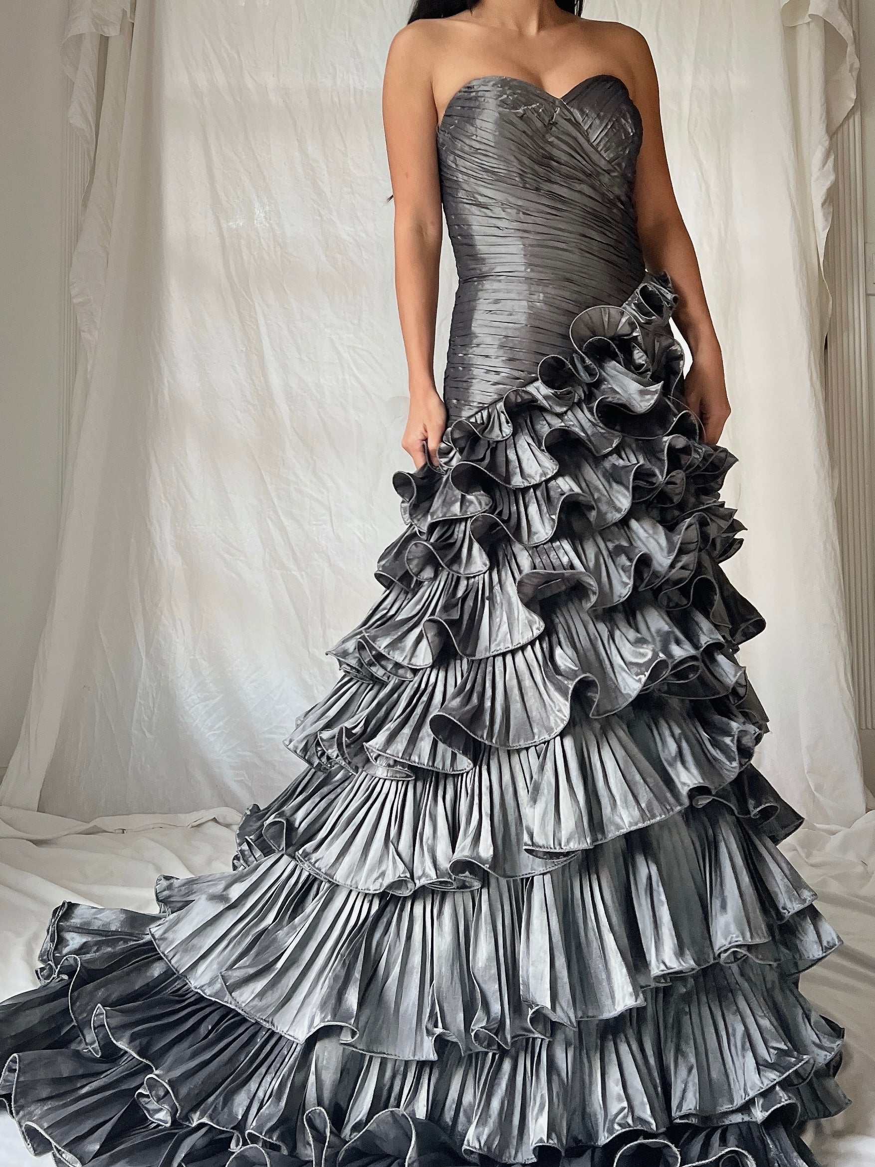 Vintage Slate Ruffle Dress - S-M