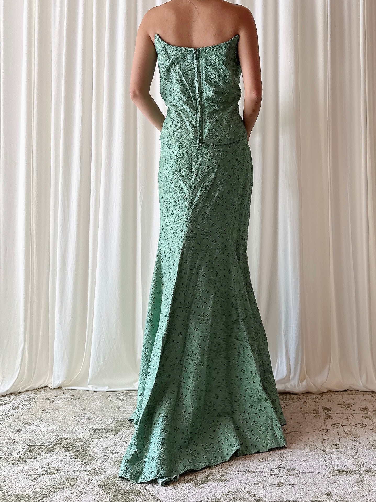 Vintage Green  Embroidered 2 Piece Set - FR 48