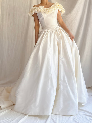 Vintage Silk Rosette Gown - XS