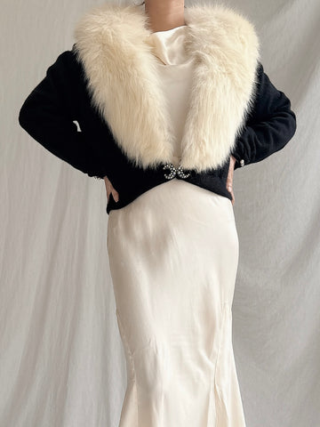 1950s Fox Fur Collar Cardigan - S/M