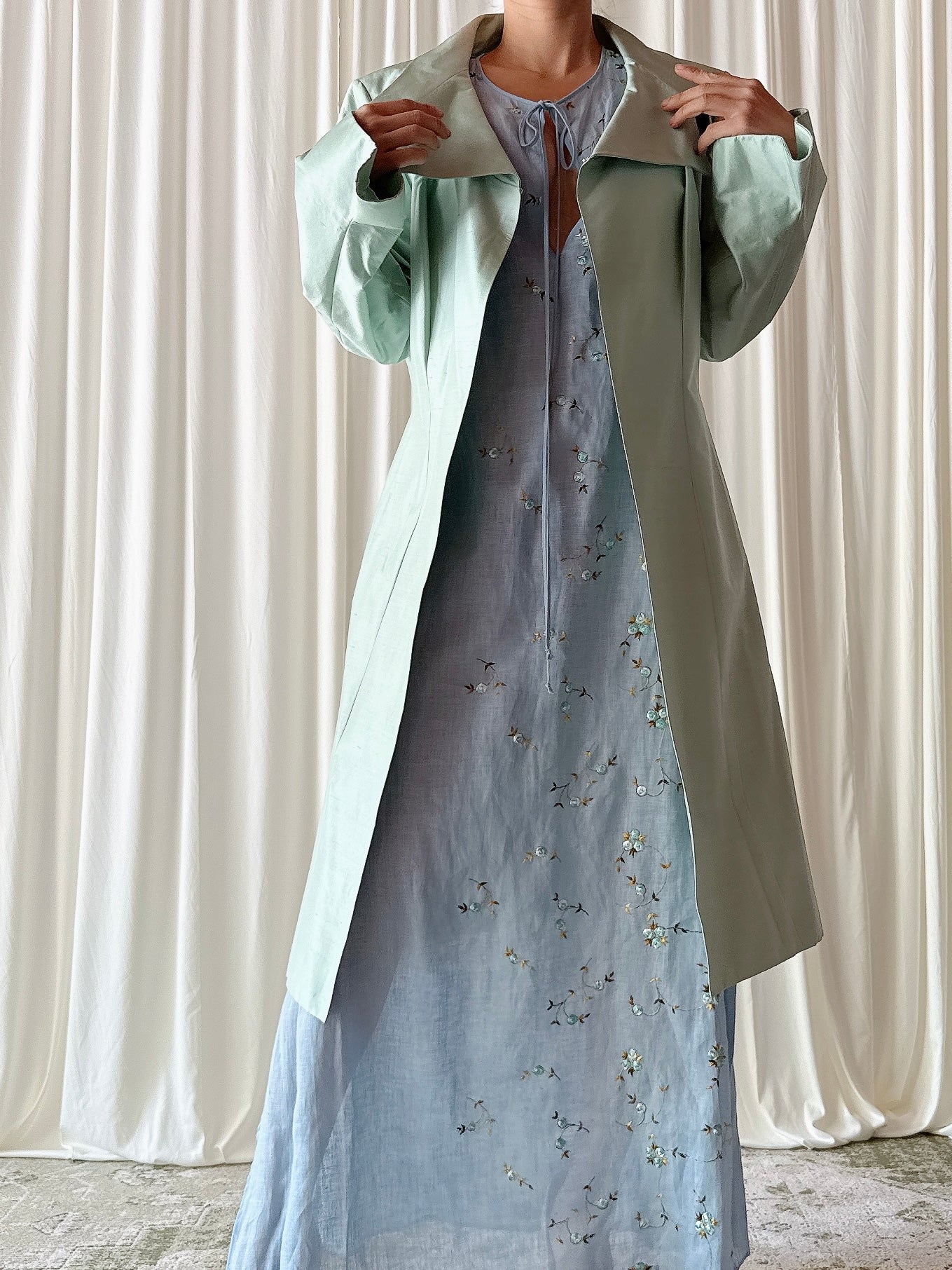 Vintage Alliage Paris Seafoam Silk Duster - FR 44