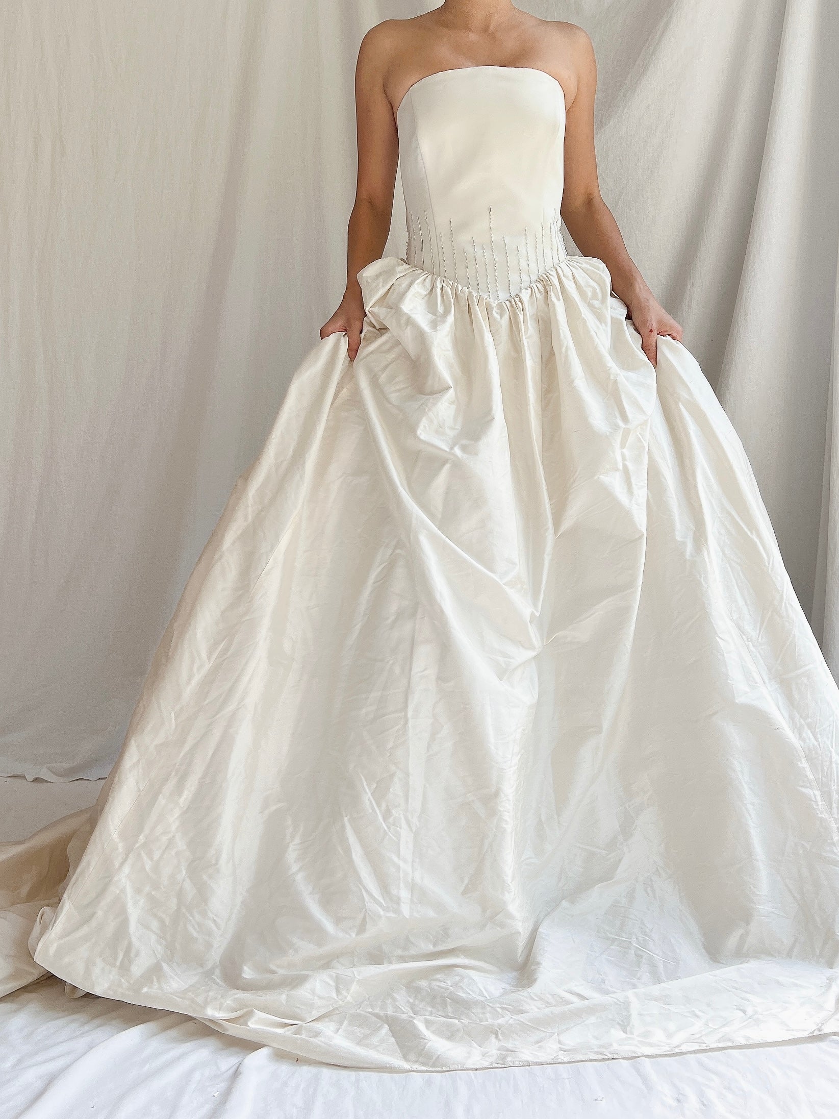 Vintage Raw Silk Strapless Corset Gown - S-M/6-10