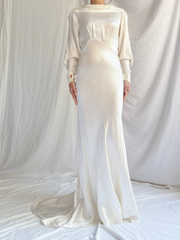 RESERVED 1930s Satin Long Sleeve Gown - XS