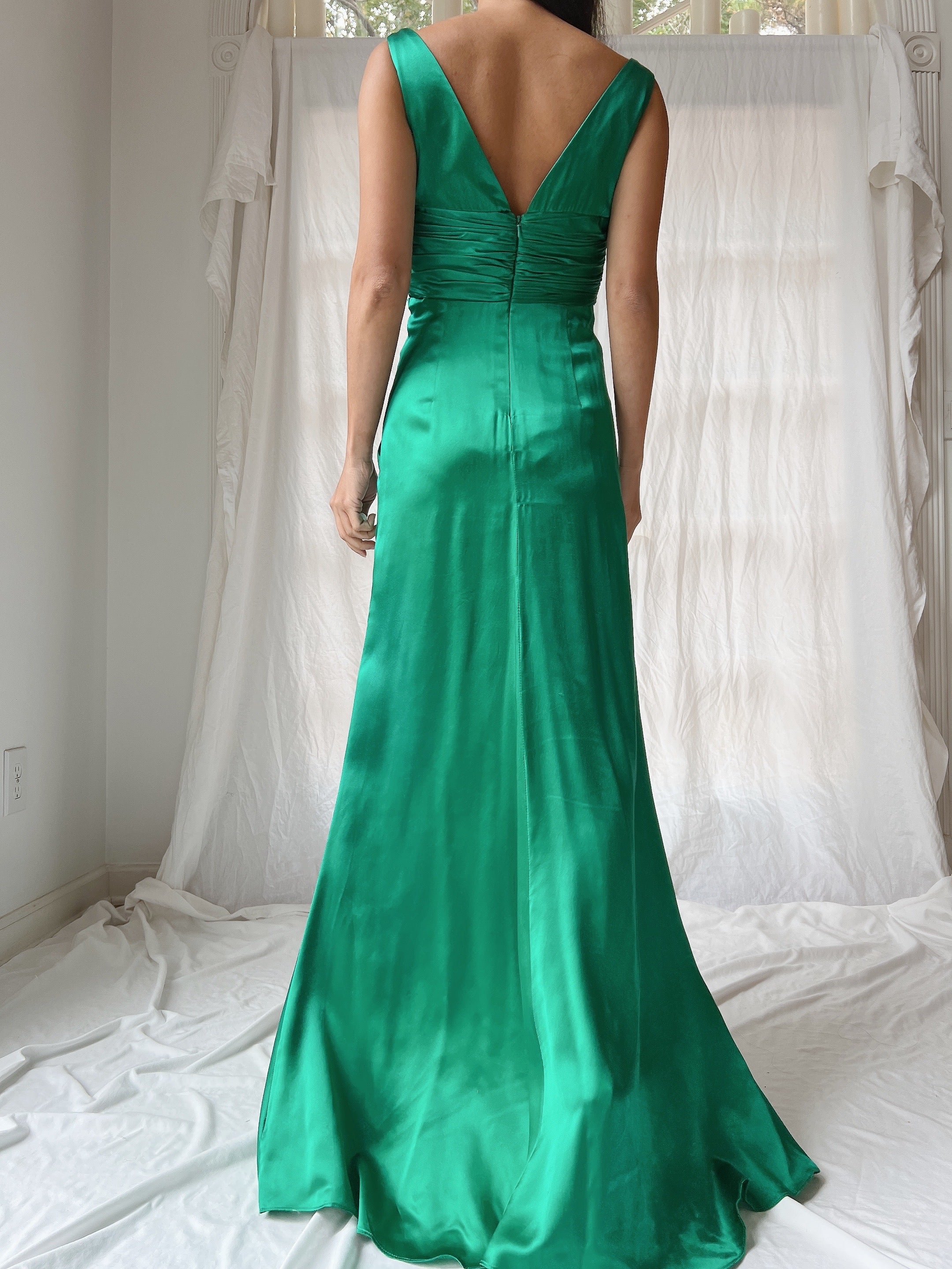 Vintage Emerald Silk Draped Dress - XS/2