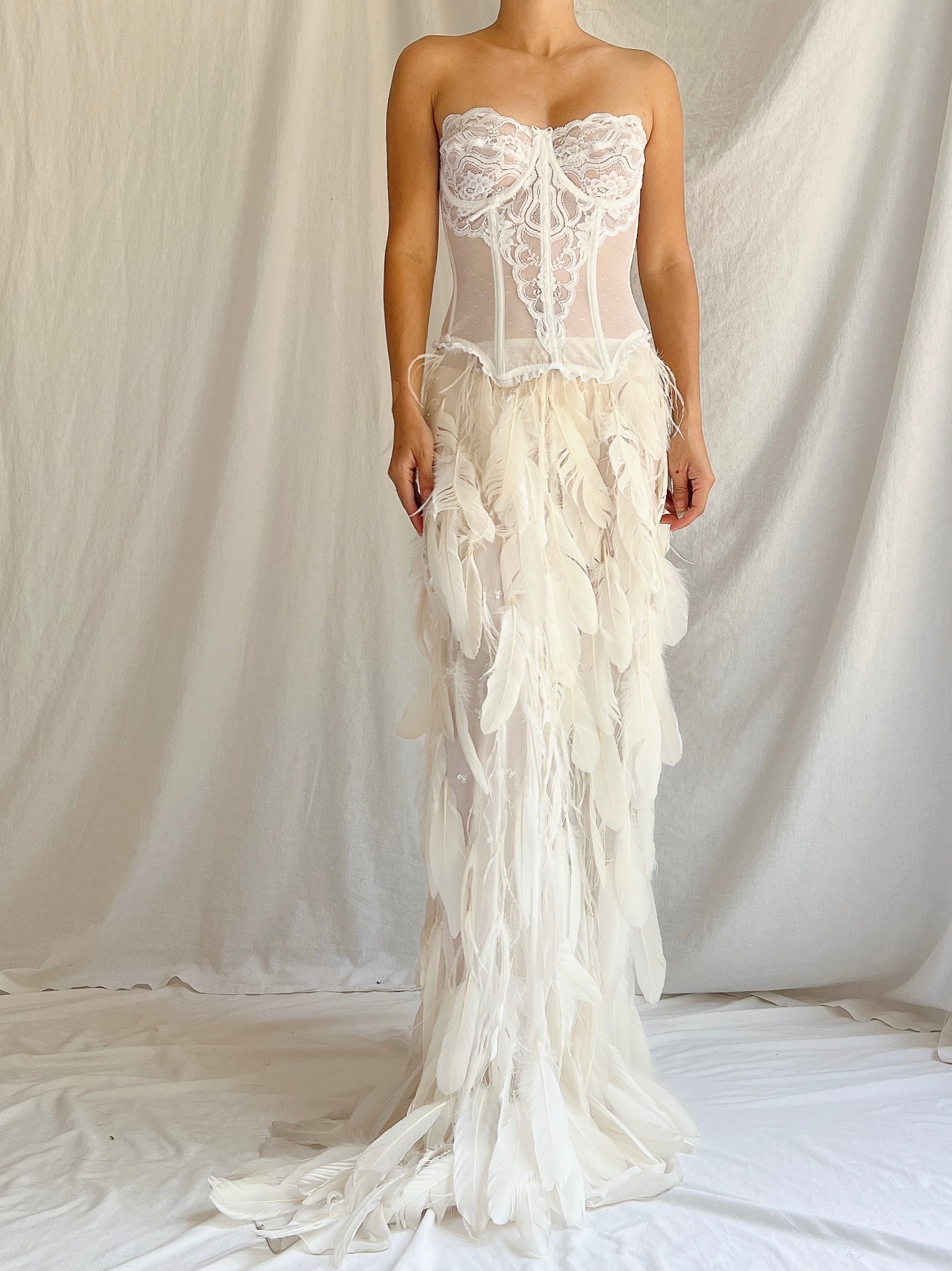Vintage Sheer Buttercream Feather Chiffon Skirt - XS-M