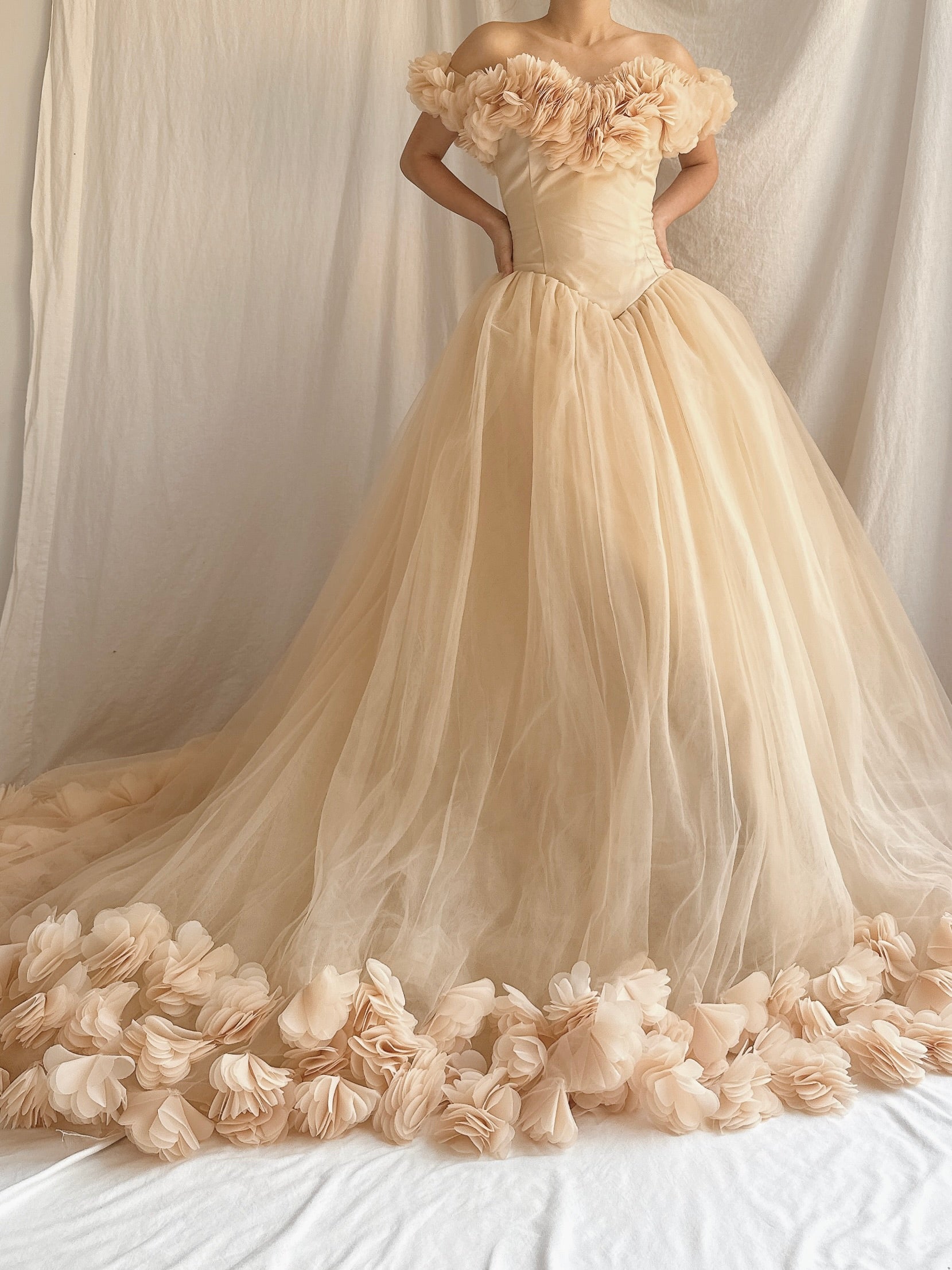Nude Peach Tulle Flower Dress - S-L