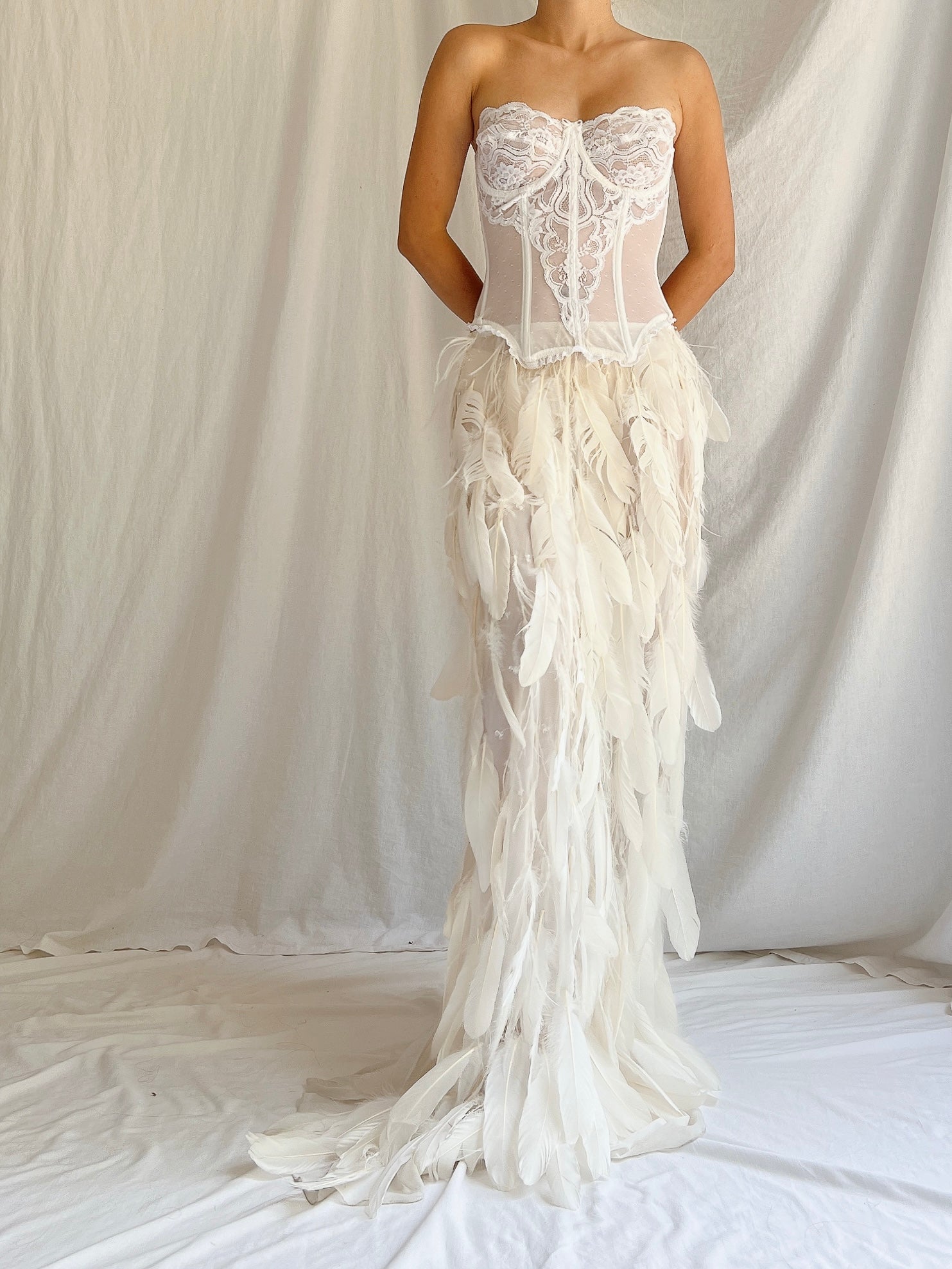 Vintage Sheer Buttercream Feather Chiffon Skirt - XS-M