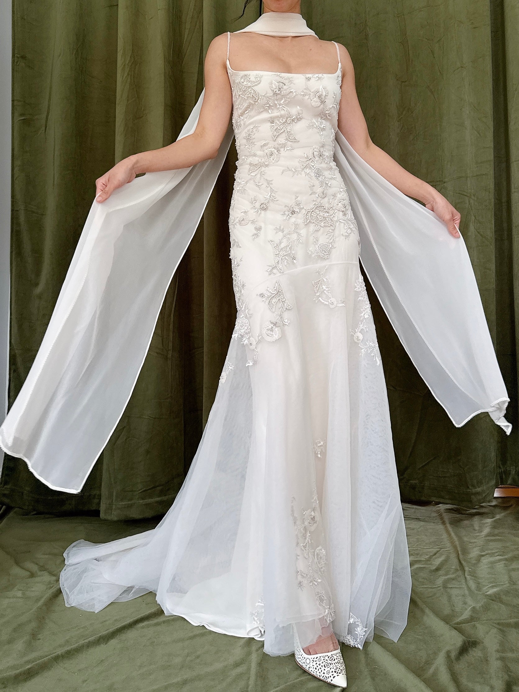 Vintage Reem Acra Silk and Tulle Beaded Gown - Size 8