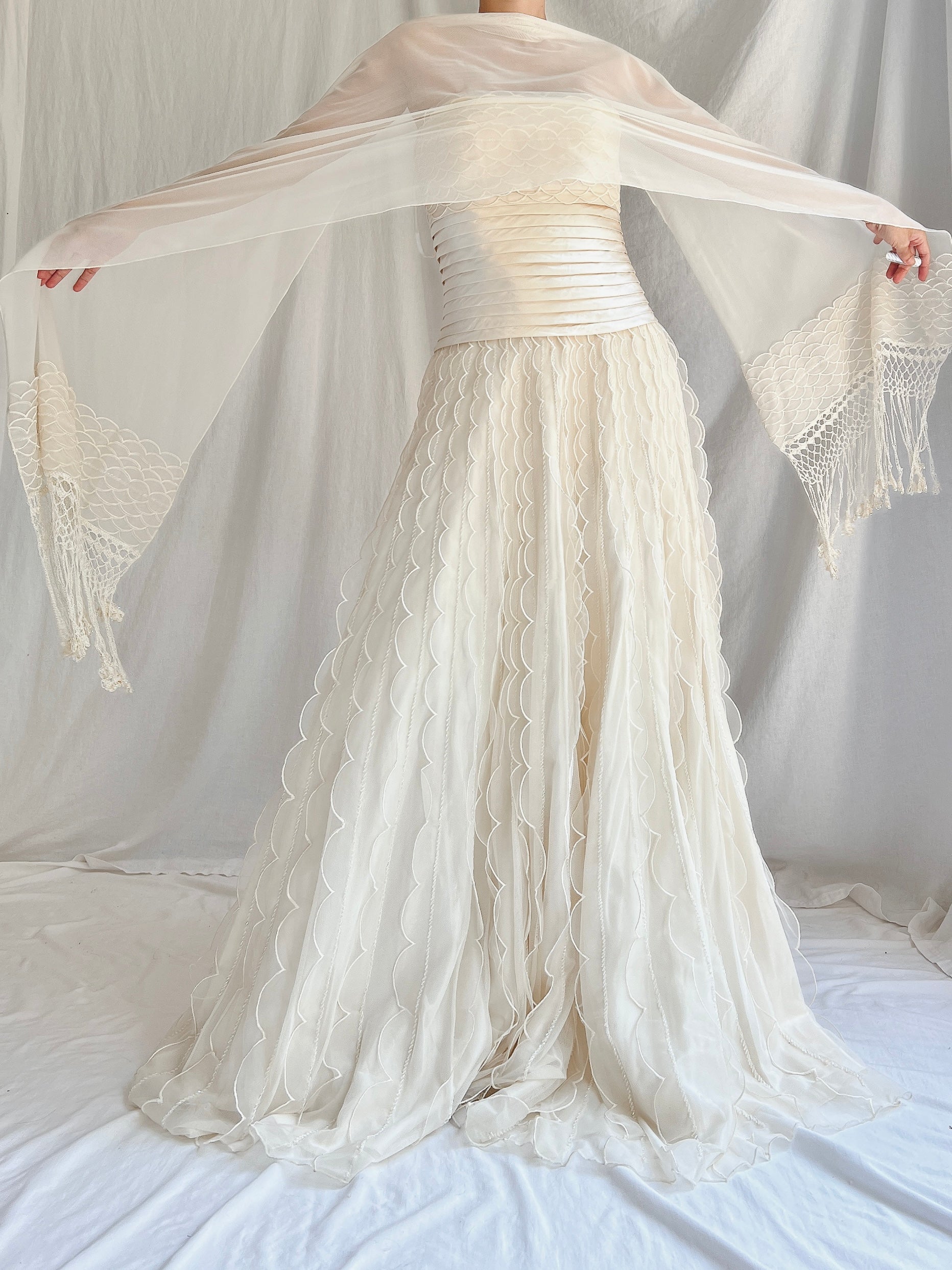 Vintage Organza Dress with Scarf - S/4/6