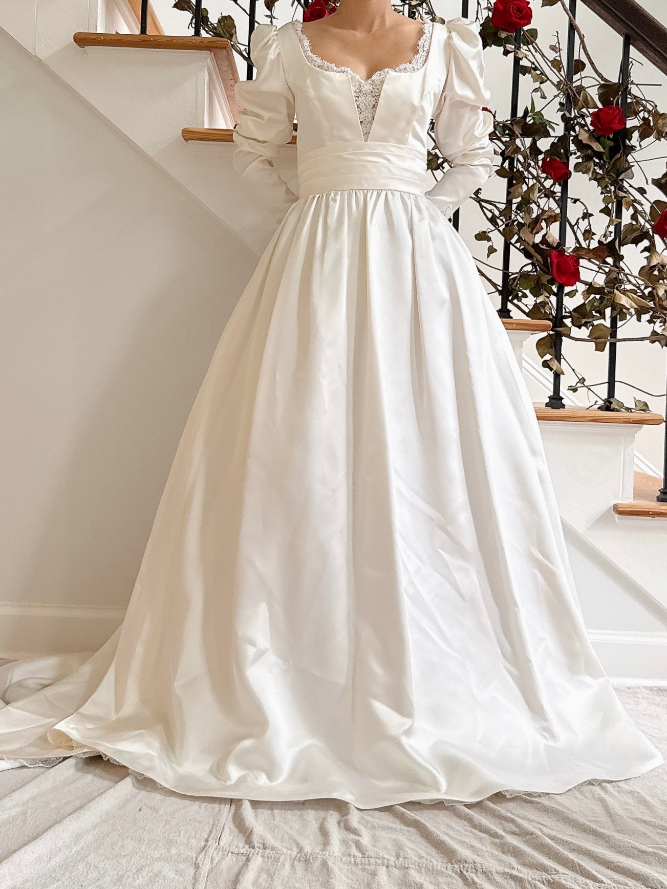Vintage Lace and Satin Dress - S