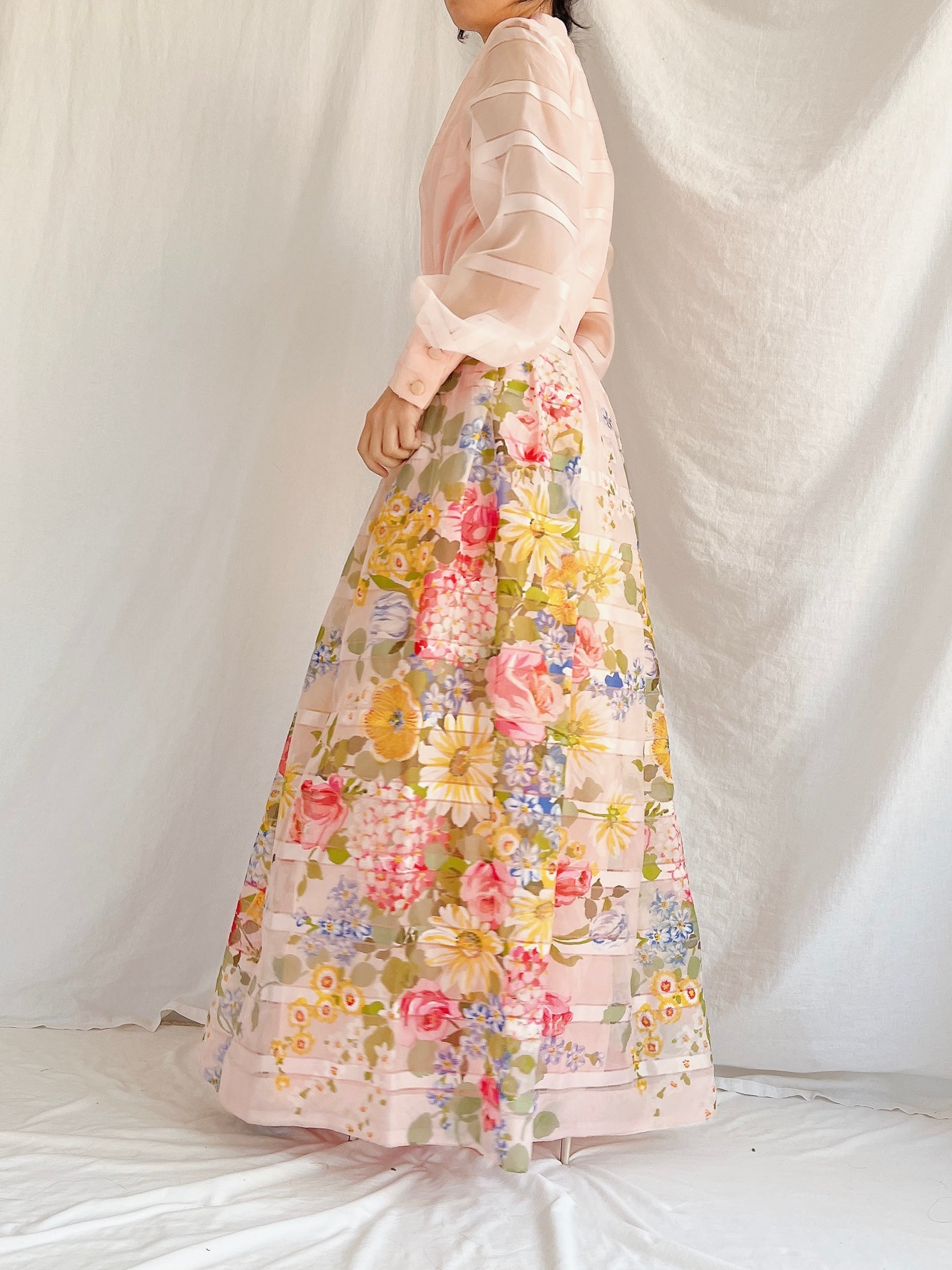 Vintage Pink Floral Dress - M