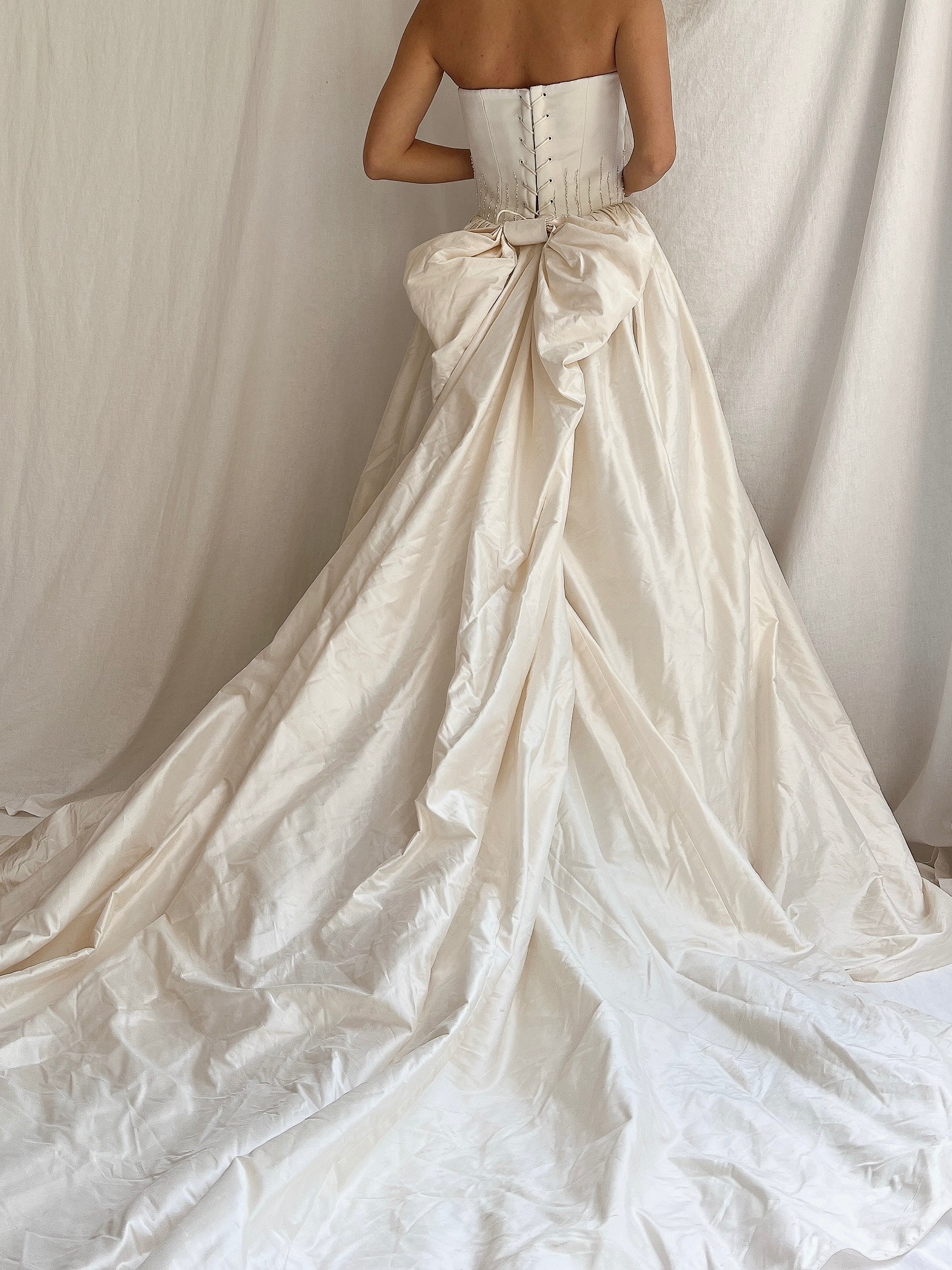 Vintage Raw Silk Strapless Corset Gown - S-M/6-10