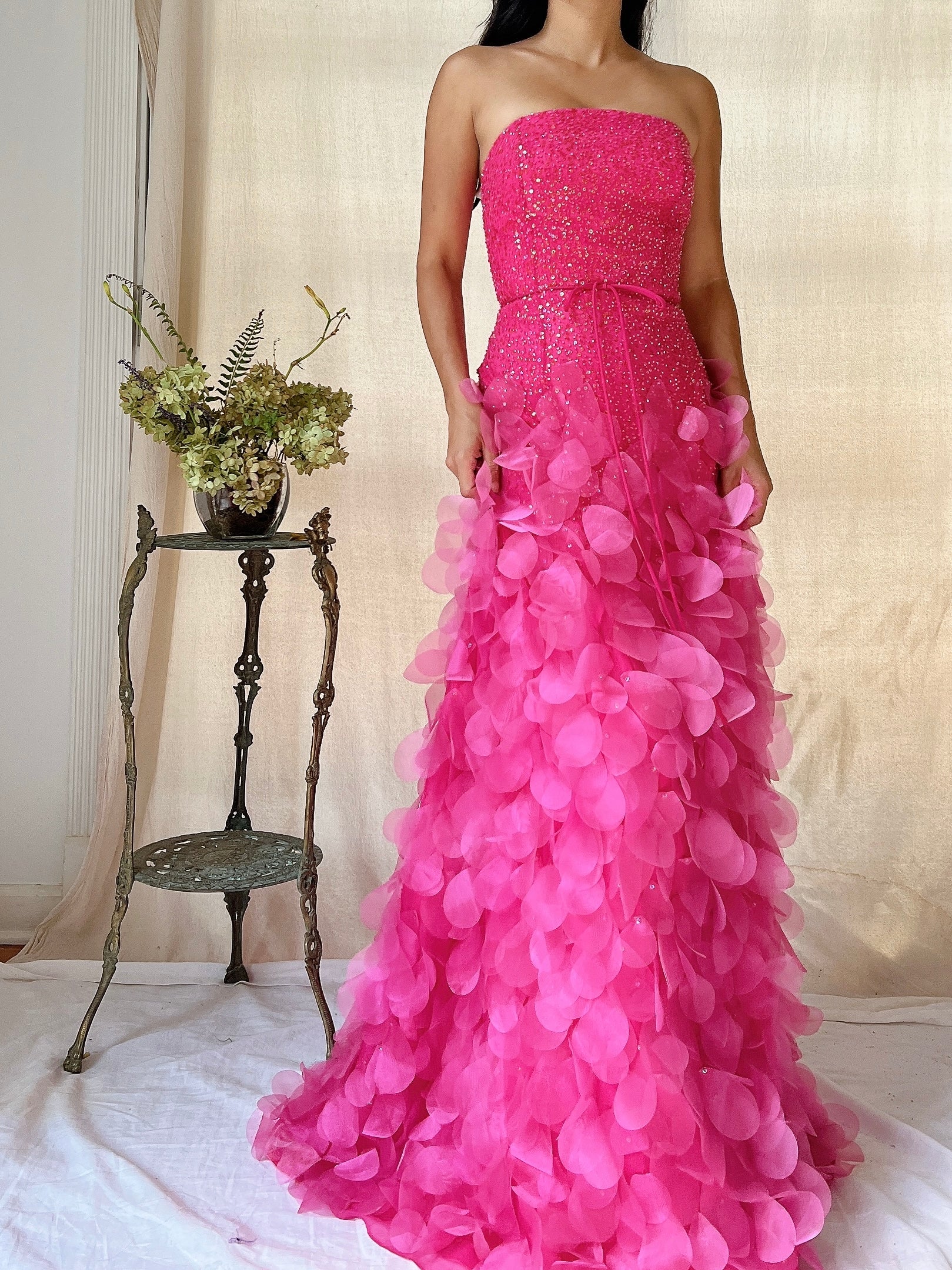 Vintage Silk Petal Gown - XS-M