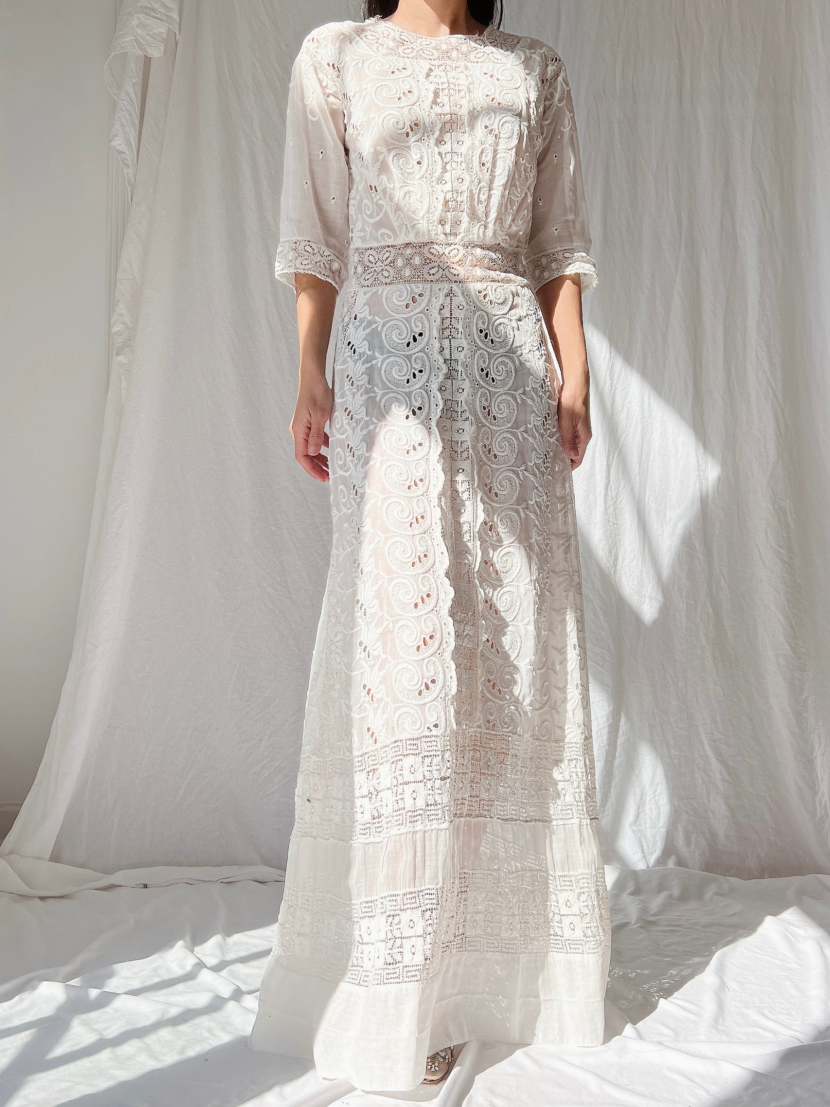 Antique Embroidered Cotton Dress - S