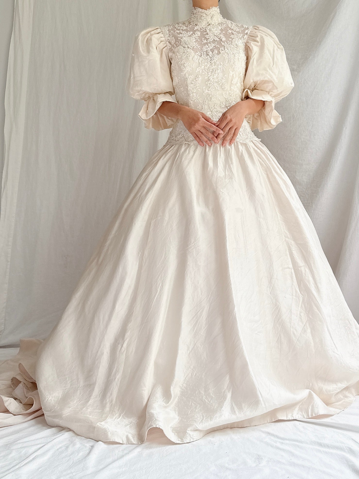 Vintage Puff Sleeve Silk Gown - S/4