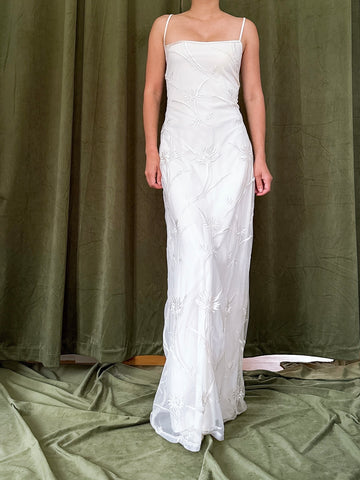 Vintage Tulle Embroidered Slip Dress - M