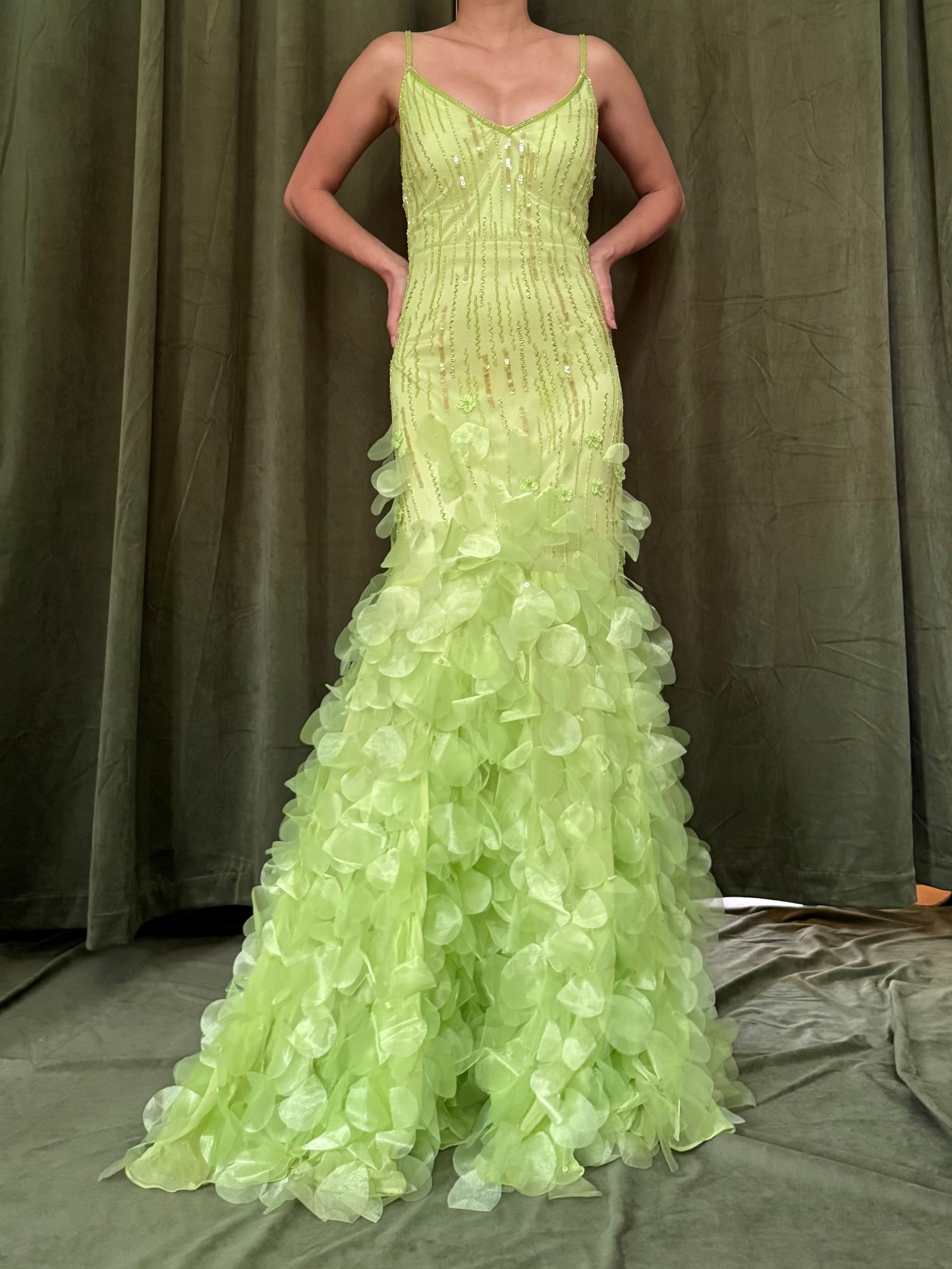 Vintage Lime Green Petal Dress - S-M