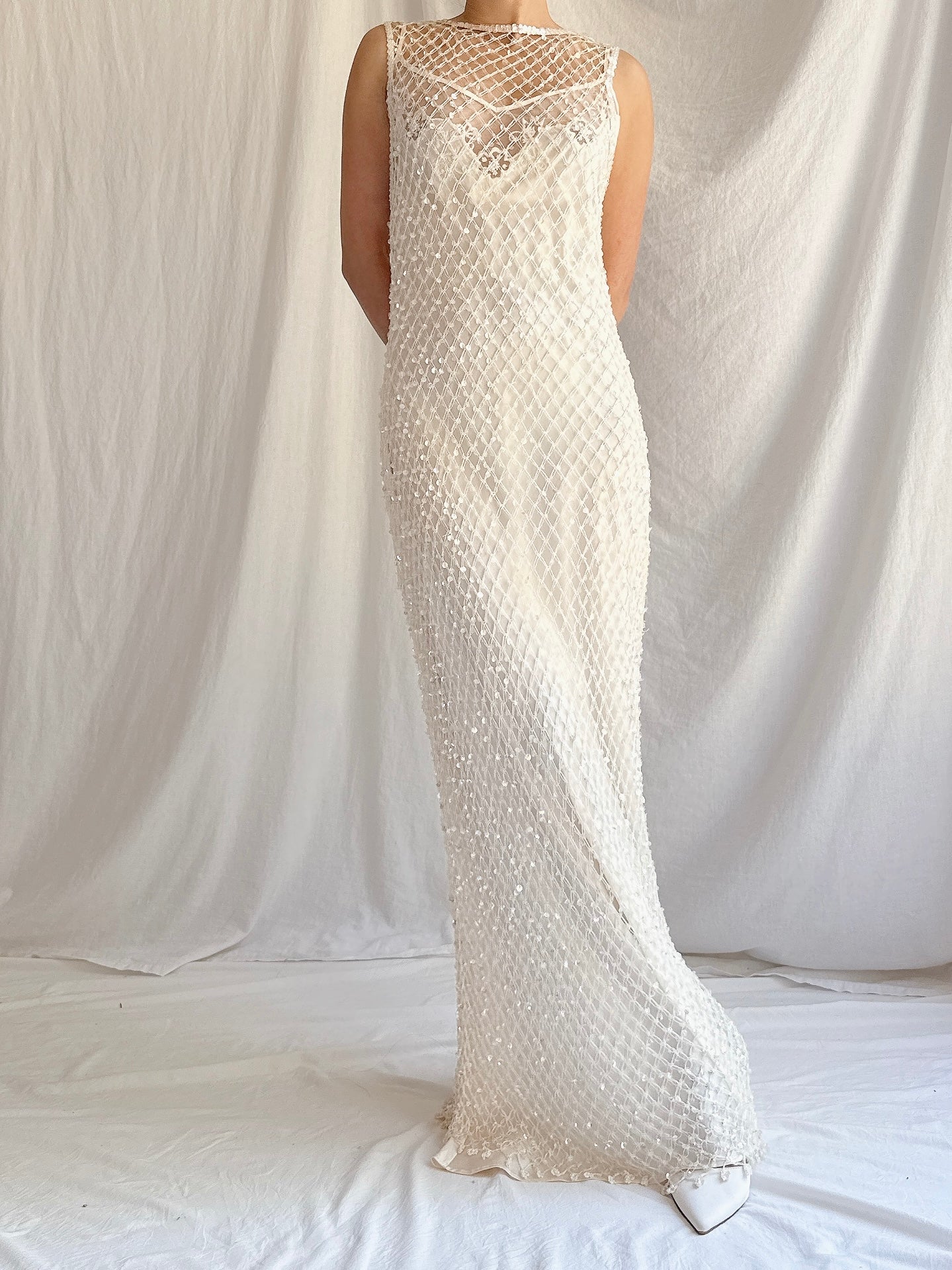 Vintage Sequin Knit Gown w/ Slip - S/M