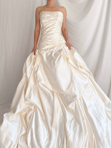 Vintage Ines di Santo Silk Ruched Dropped Waist Gown - M/8/10