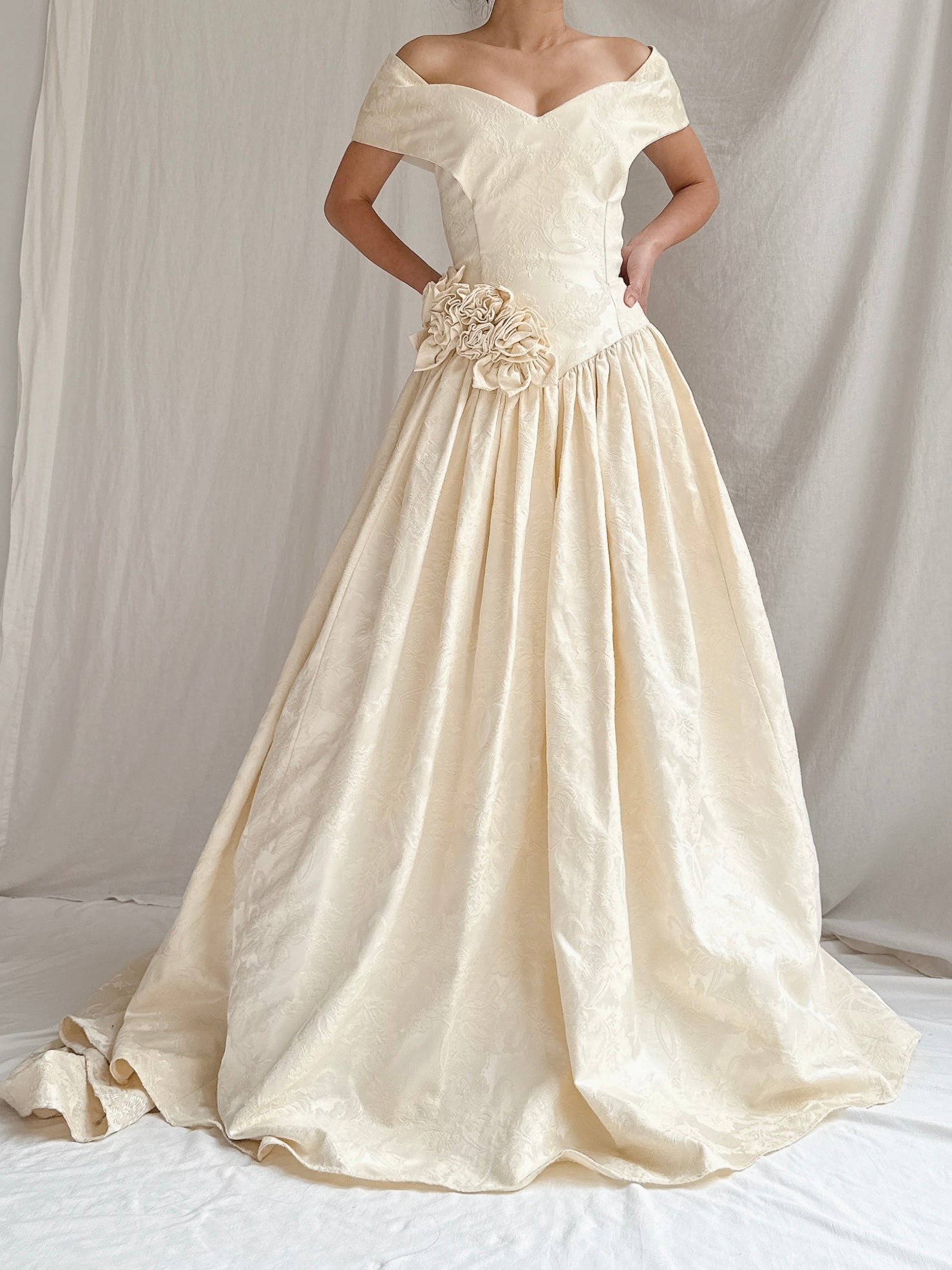Vintage Jacquard Rosette Gown - S/M