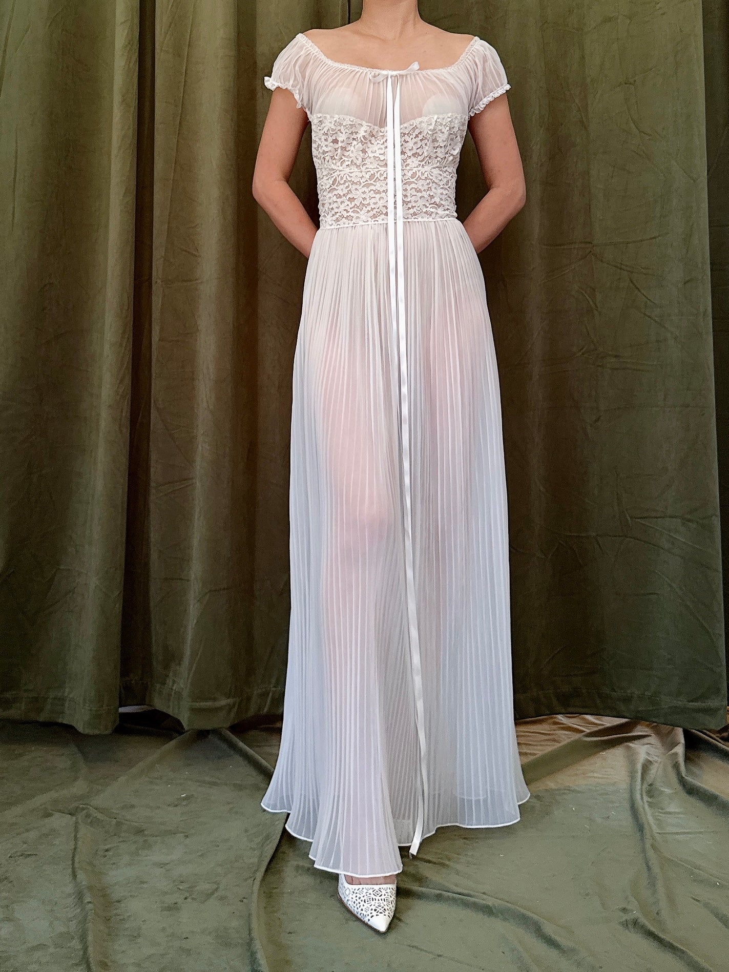 1950s Crystal Pleated Slip Dress - S