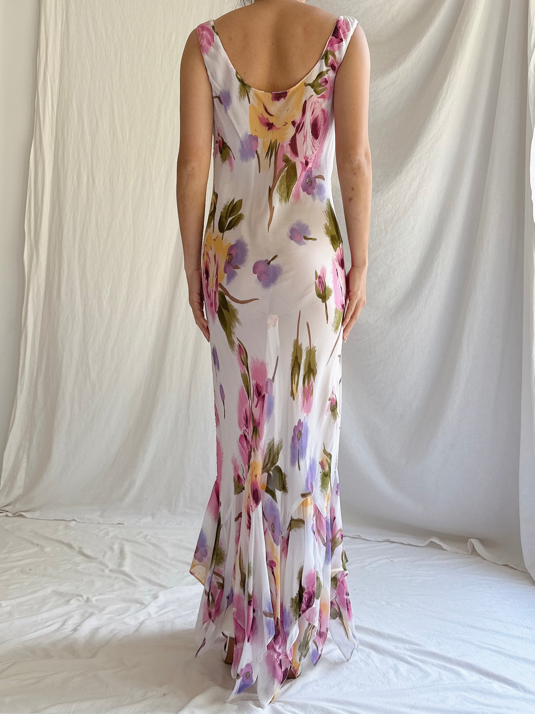 1990s Rayon Floral Dress - M