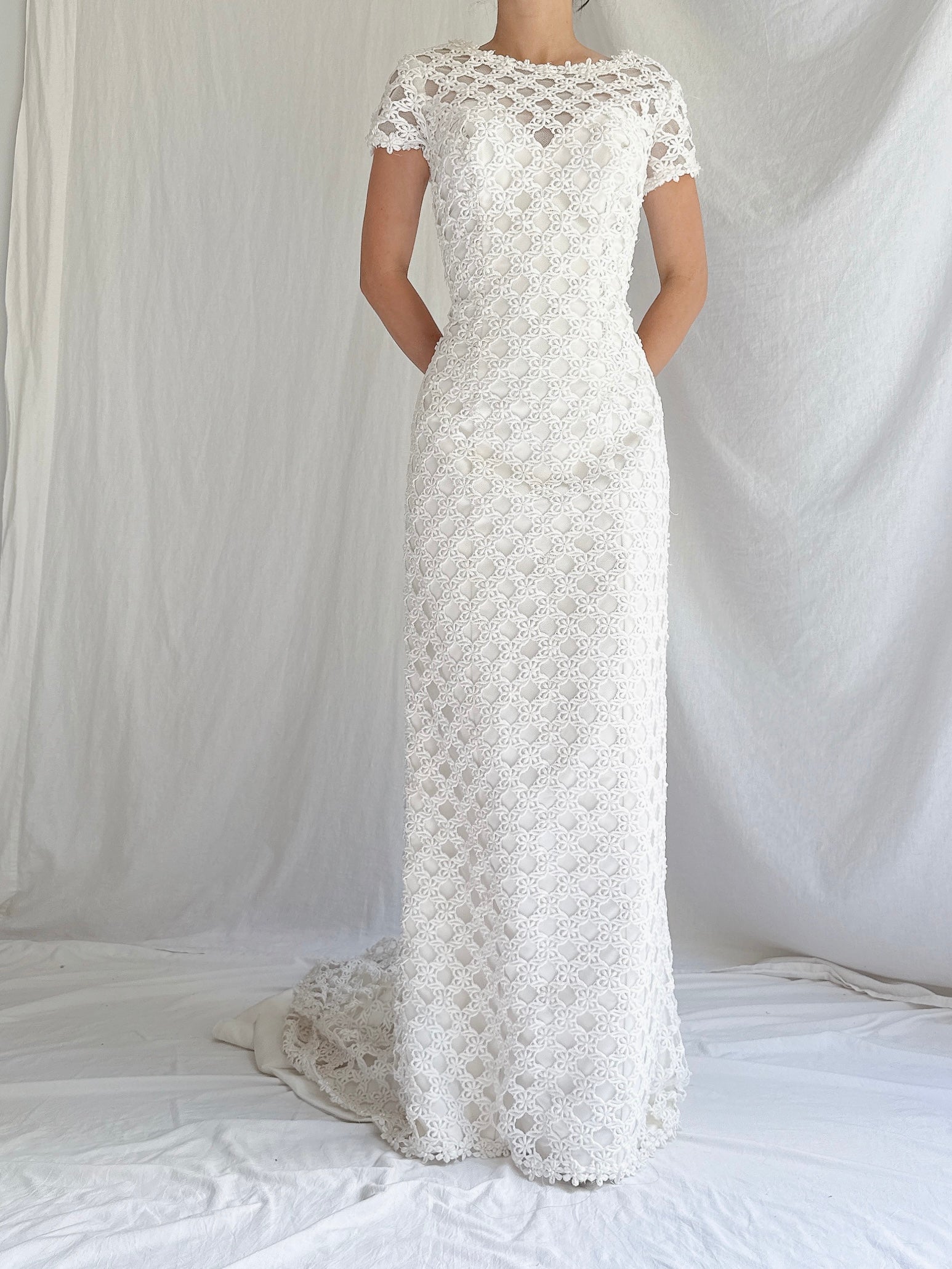 Vintage Lace Cutout Embroidered Gown - S