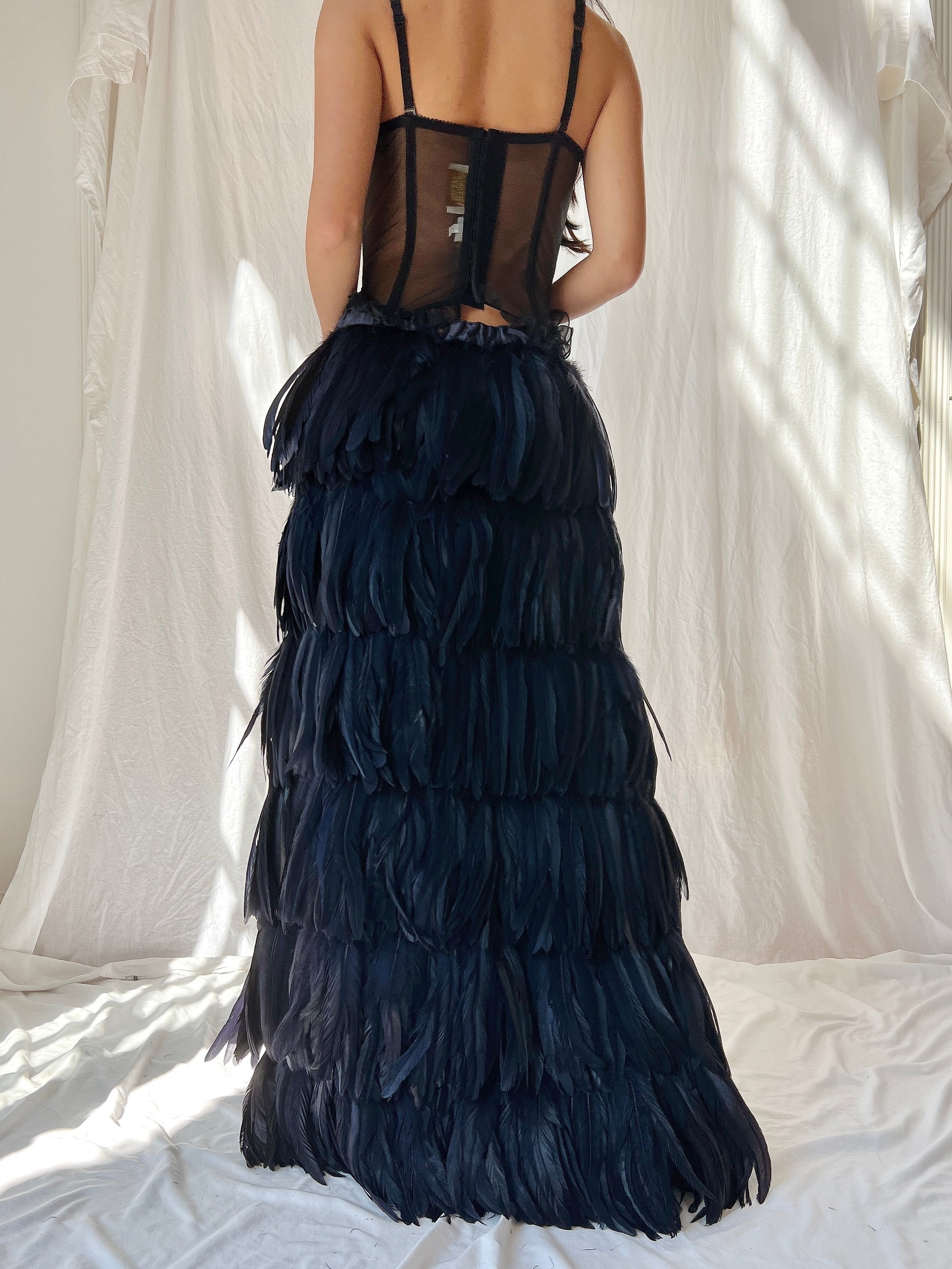 Vintage Black Feather Skirt - S-M
