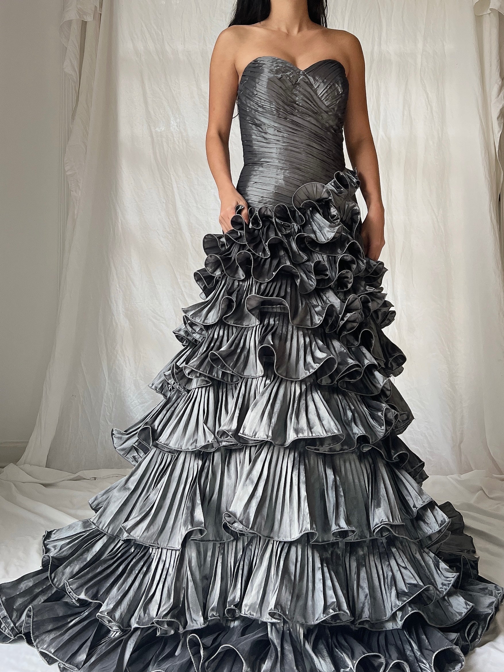 Vintage Slate Ruffle Dress - S-M