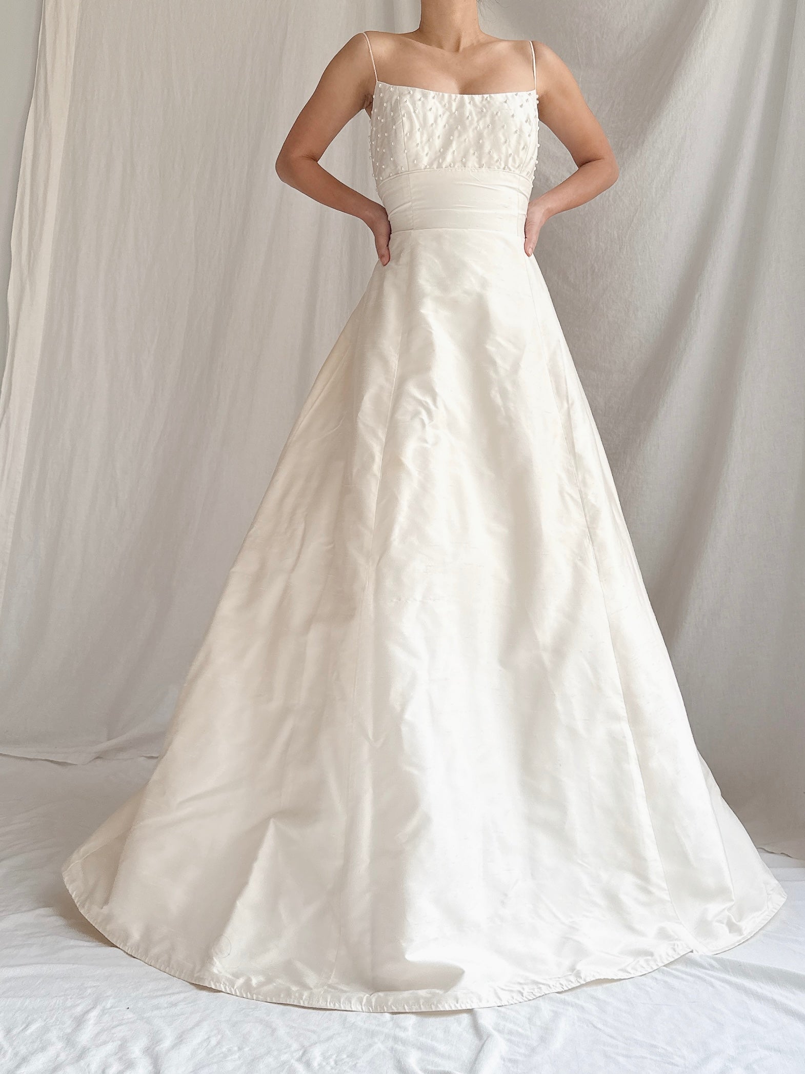 1990s Silk Pearl Beaded Gown - S