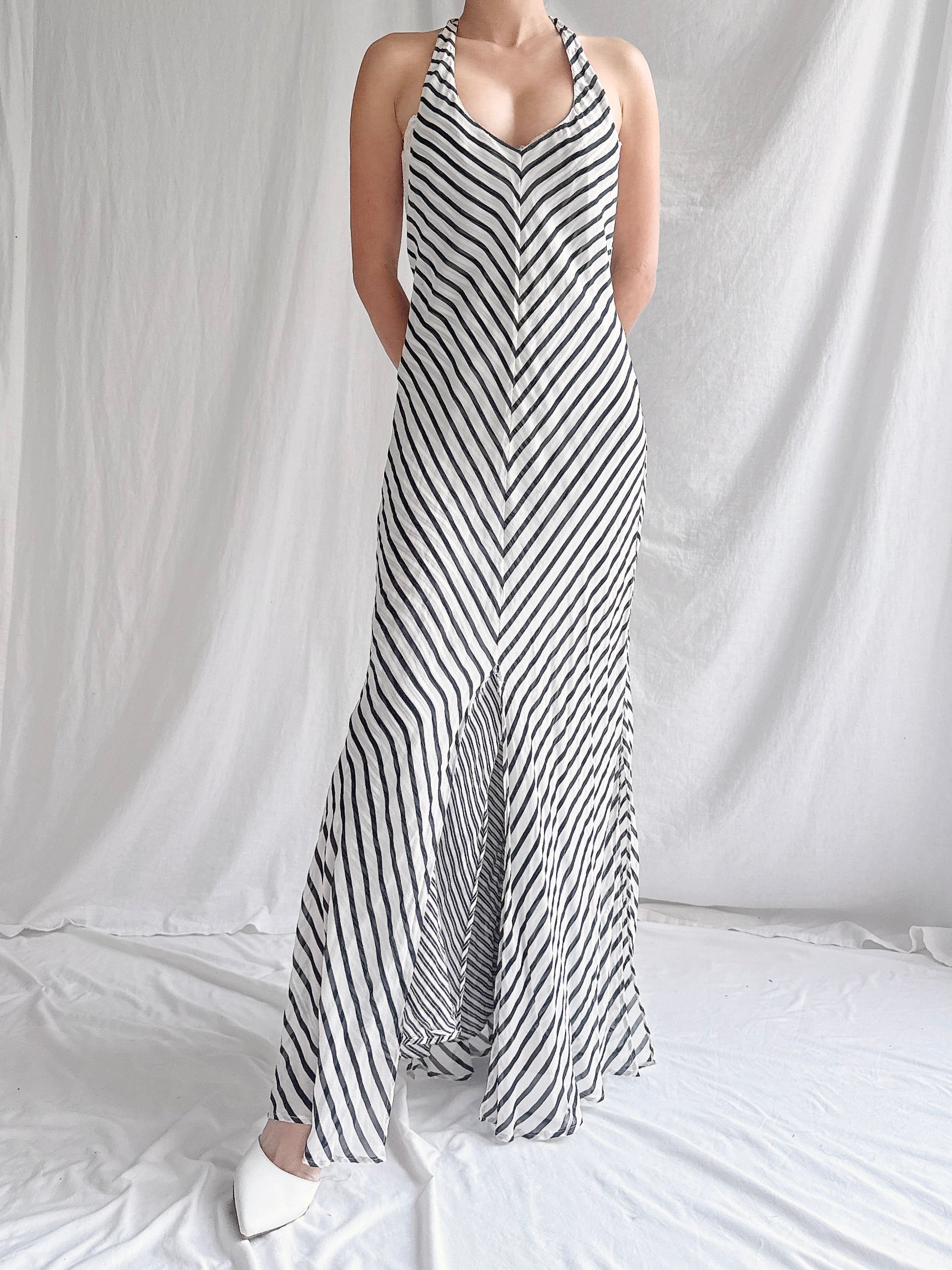 Vintage Silk Striped Slip Dress - S/M