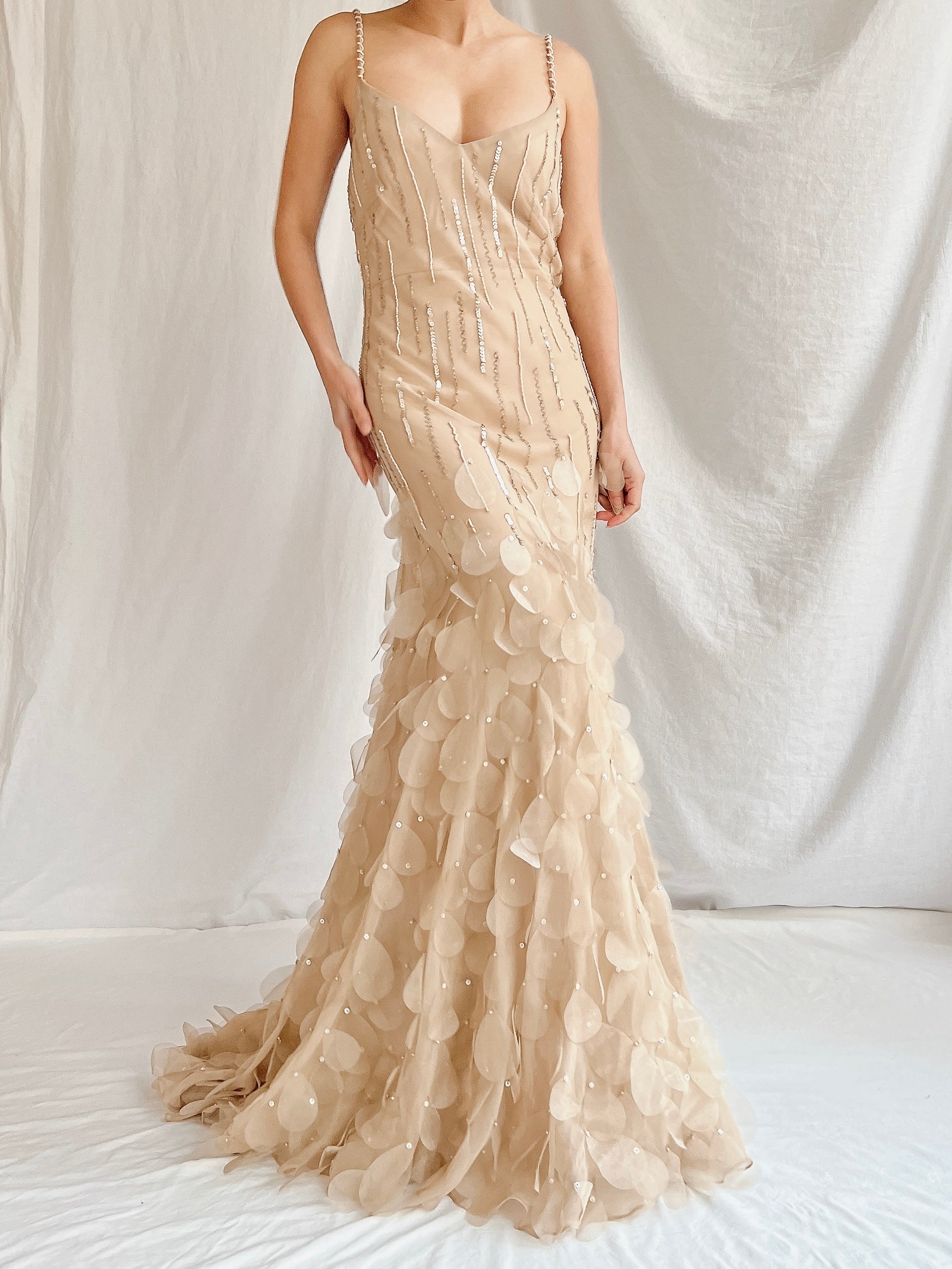Vintage Nude Bias Cut Silk Petal Dress - M/L 10