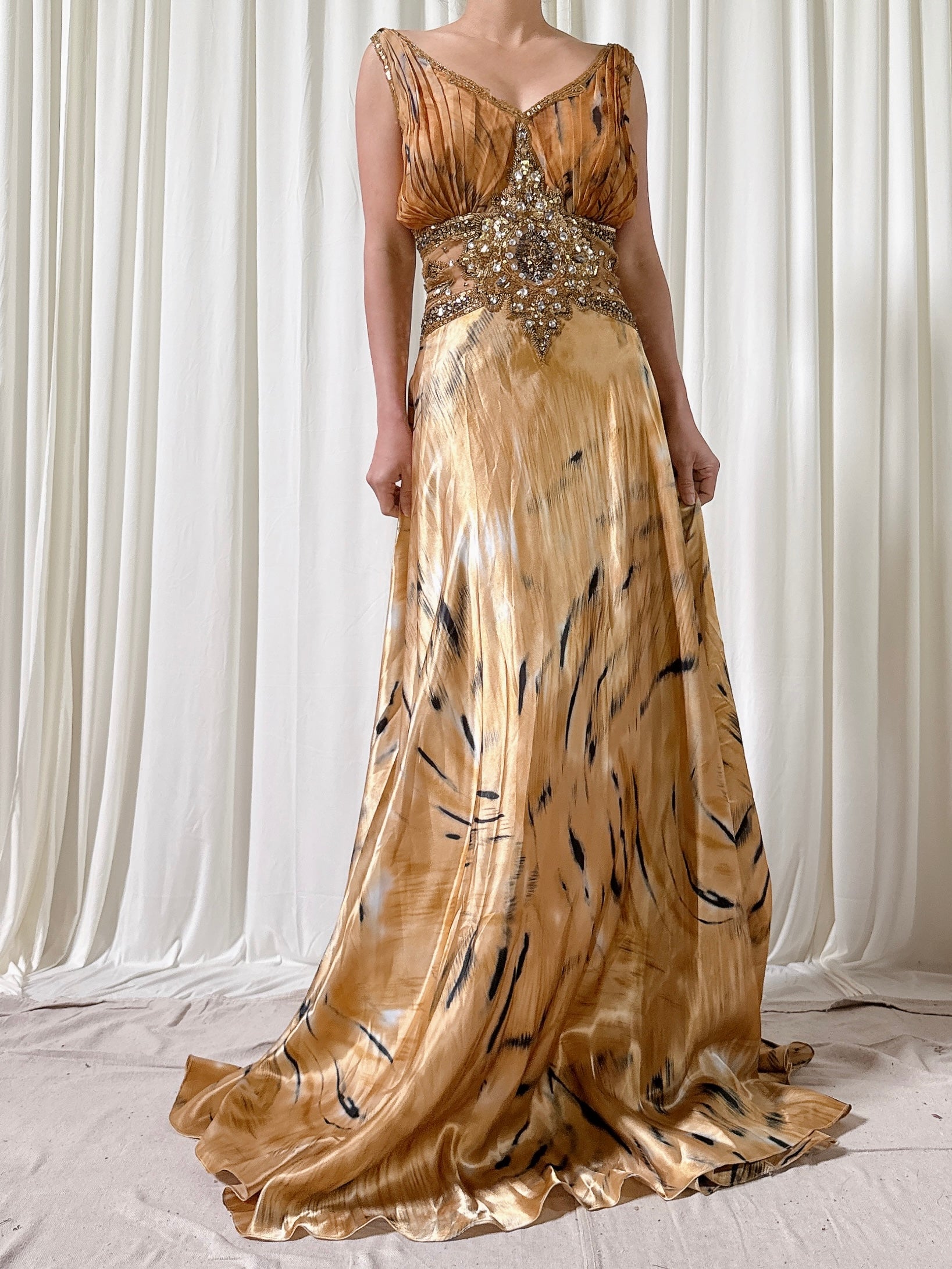 Vintage Gold Beaded Dress - Size 10