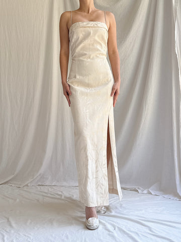 Vintage Beige Rayon Square neckline Dress - S