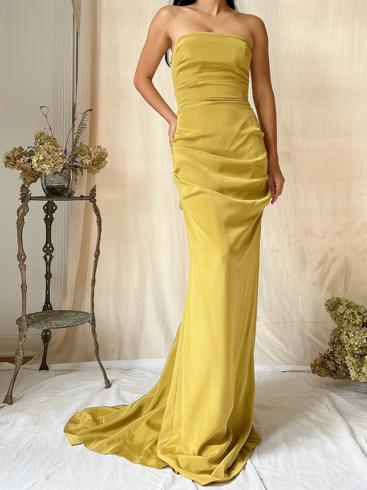 Vintage Silk Chartreuse Silk Gown - XS/4
