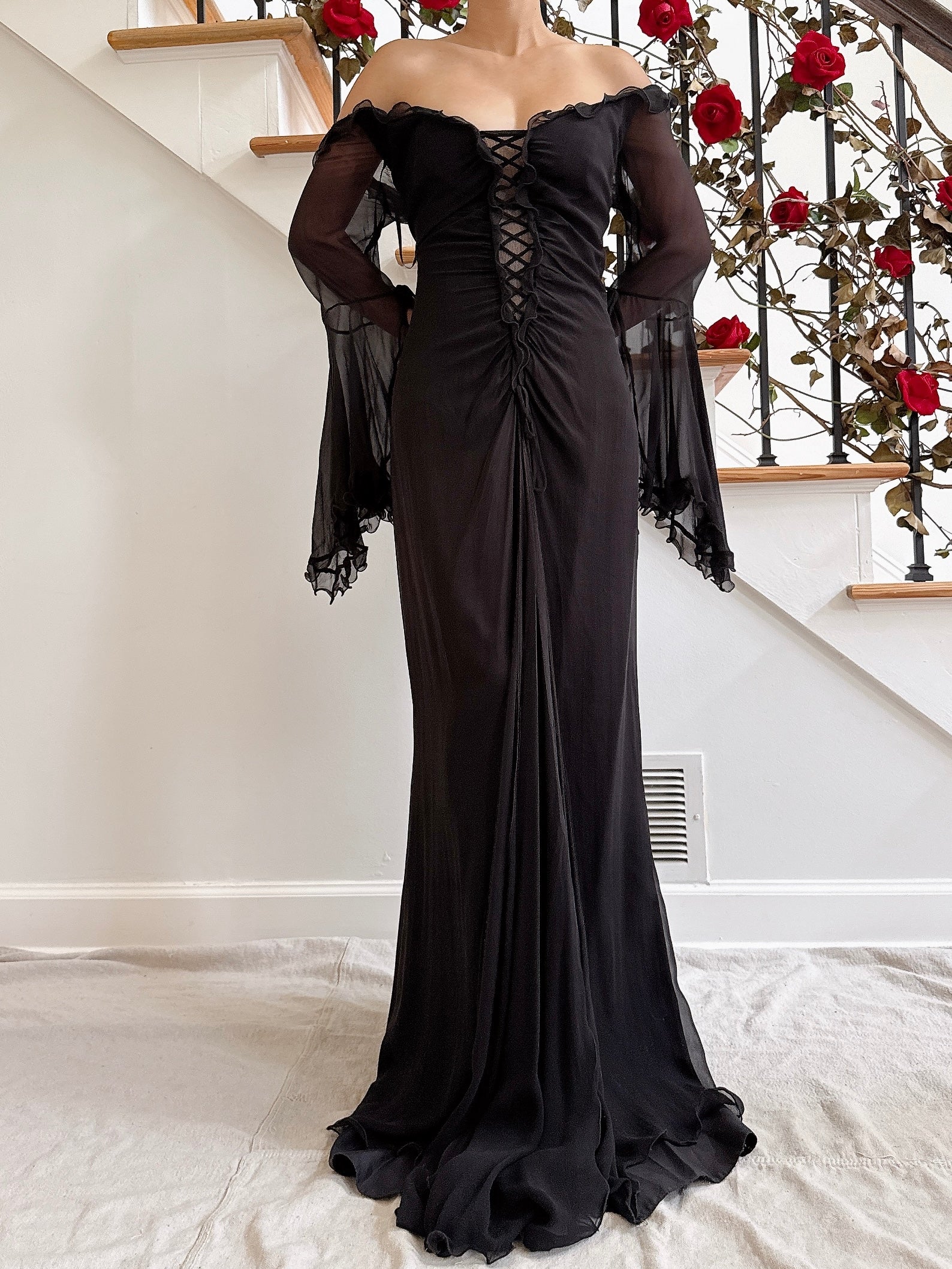 Vintage Belleville Sassoon Silk Angel Sleeve Gown - UK 16
