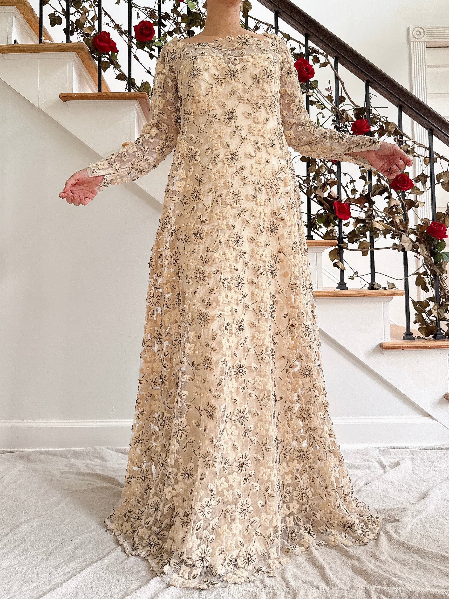 1960s Embroidered Gown - M