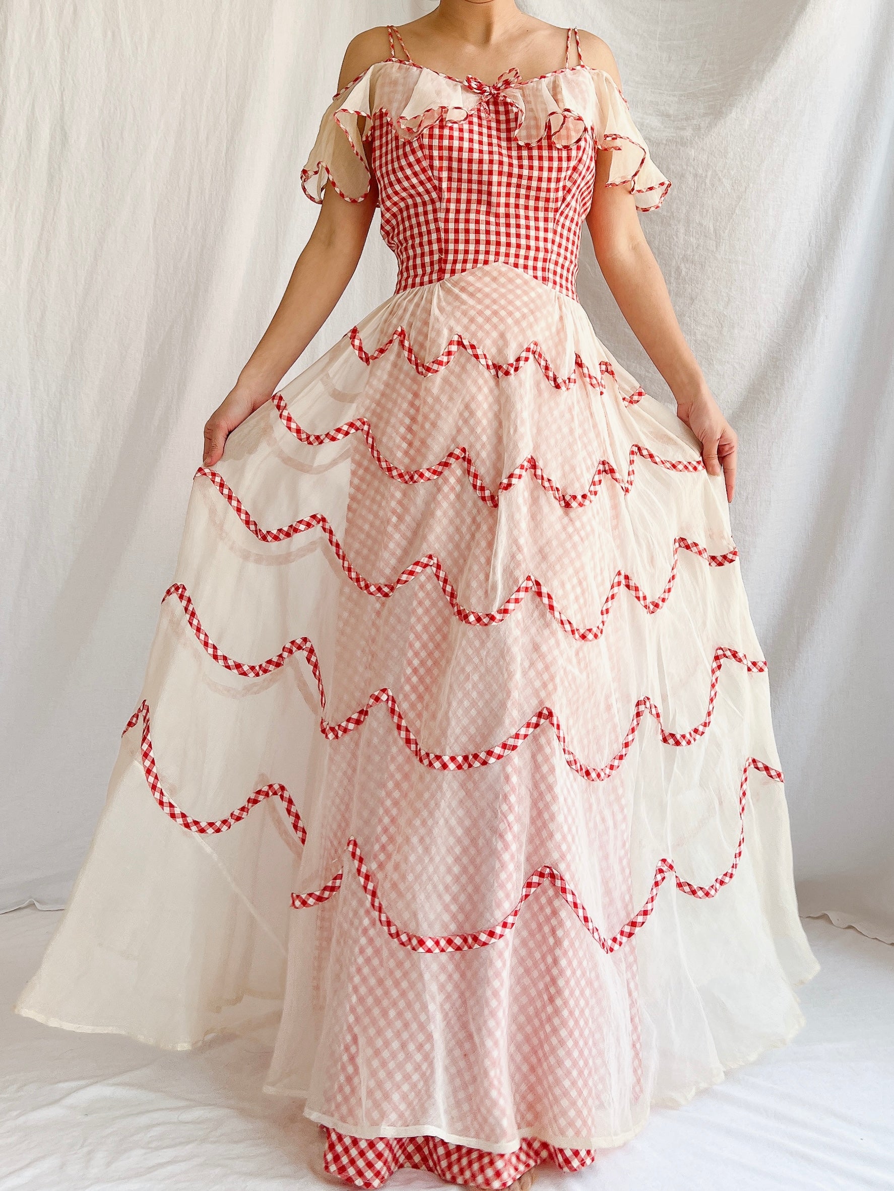 1930s Gingham Organdy Dress - S