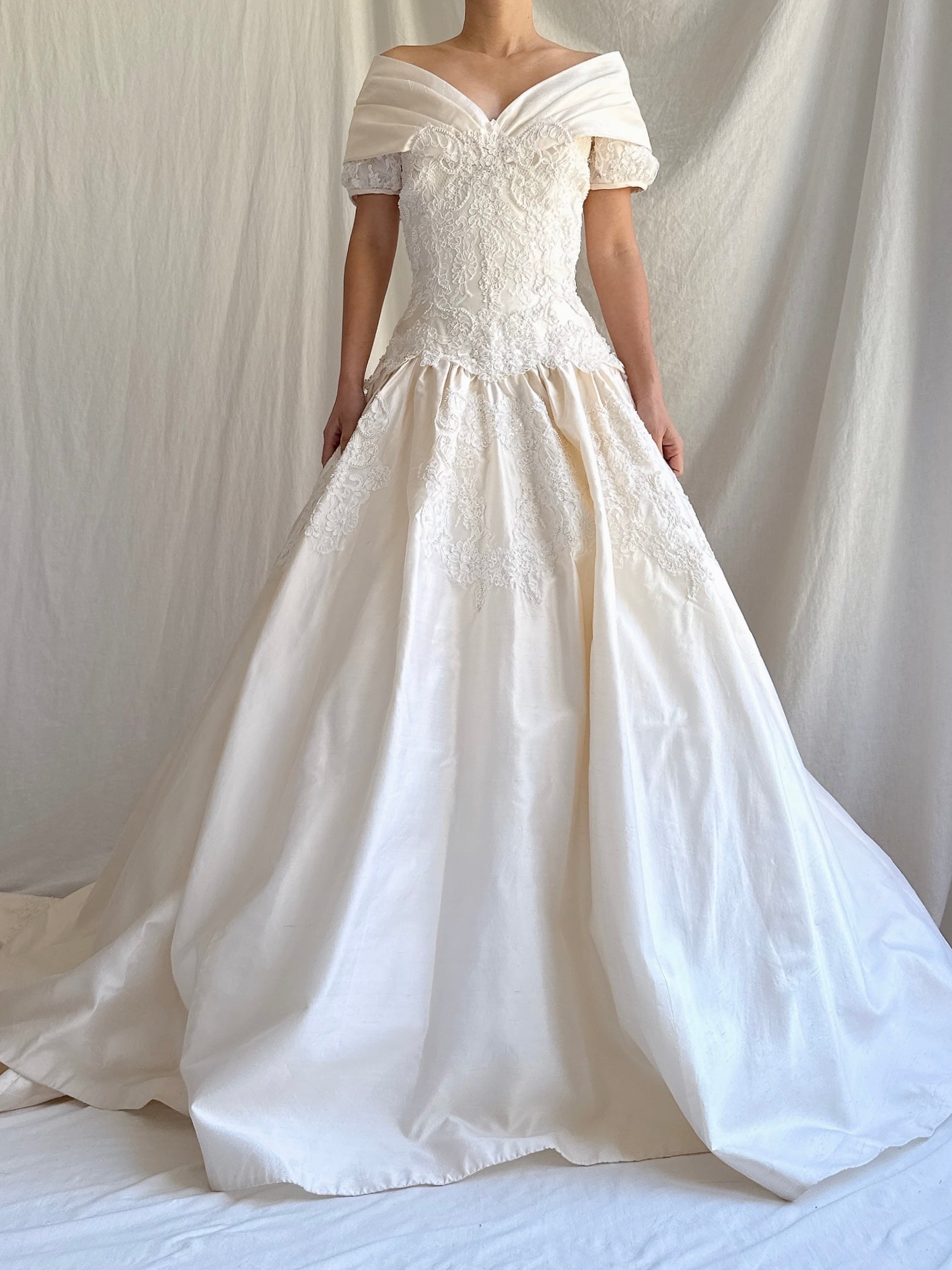 1980s Ron Lovece Silk Off-the-Shoulder Gown - S