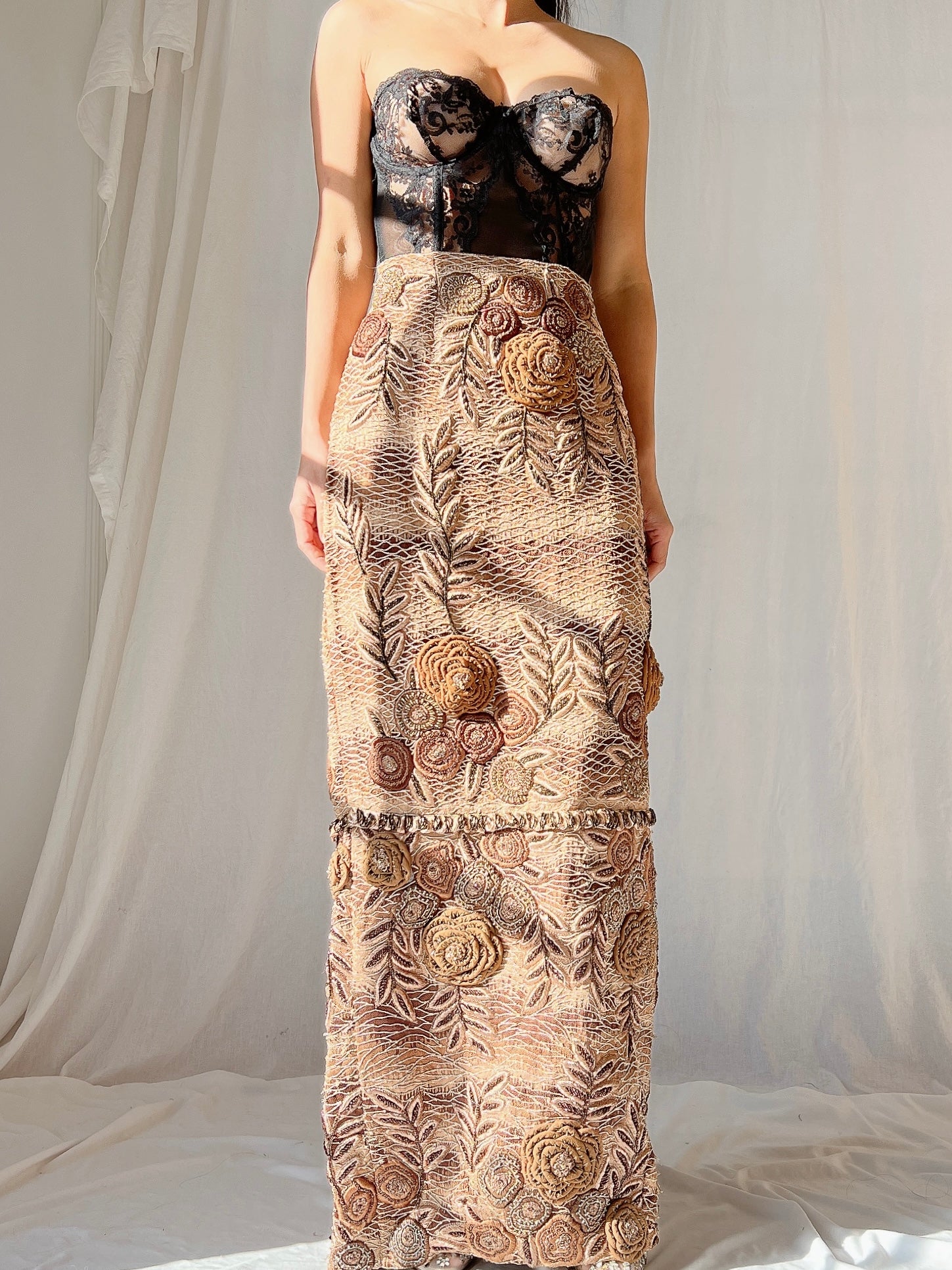 Vintage Italian Metallic Embroidered Skirt - M