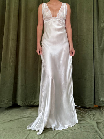 Vintage Plunging Bias Silk Charmeuse slip - M