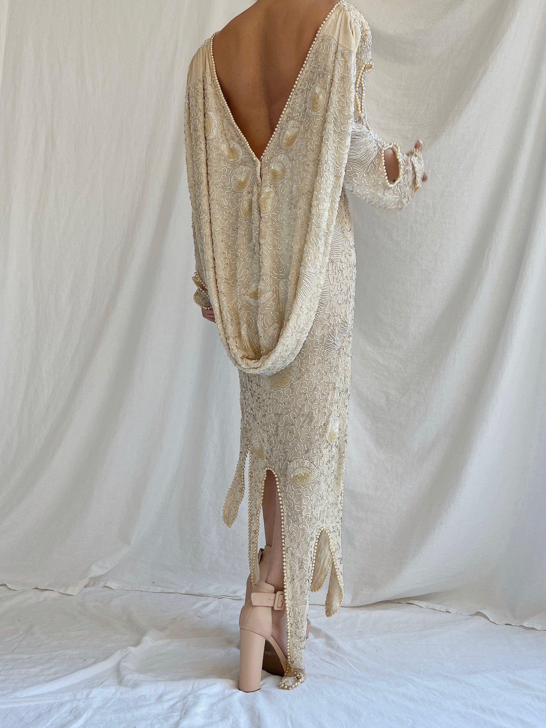 1970s Silk Beaded Dress - M