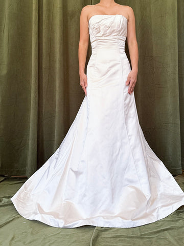 Pleated Bust Strapless Silk Gown - 34B/27W/40H/54L