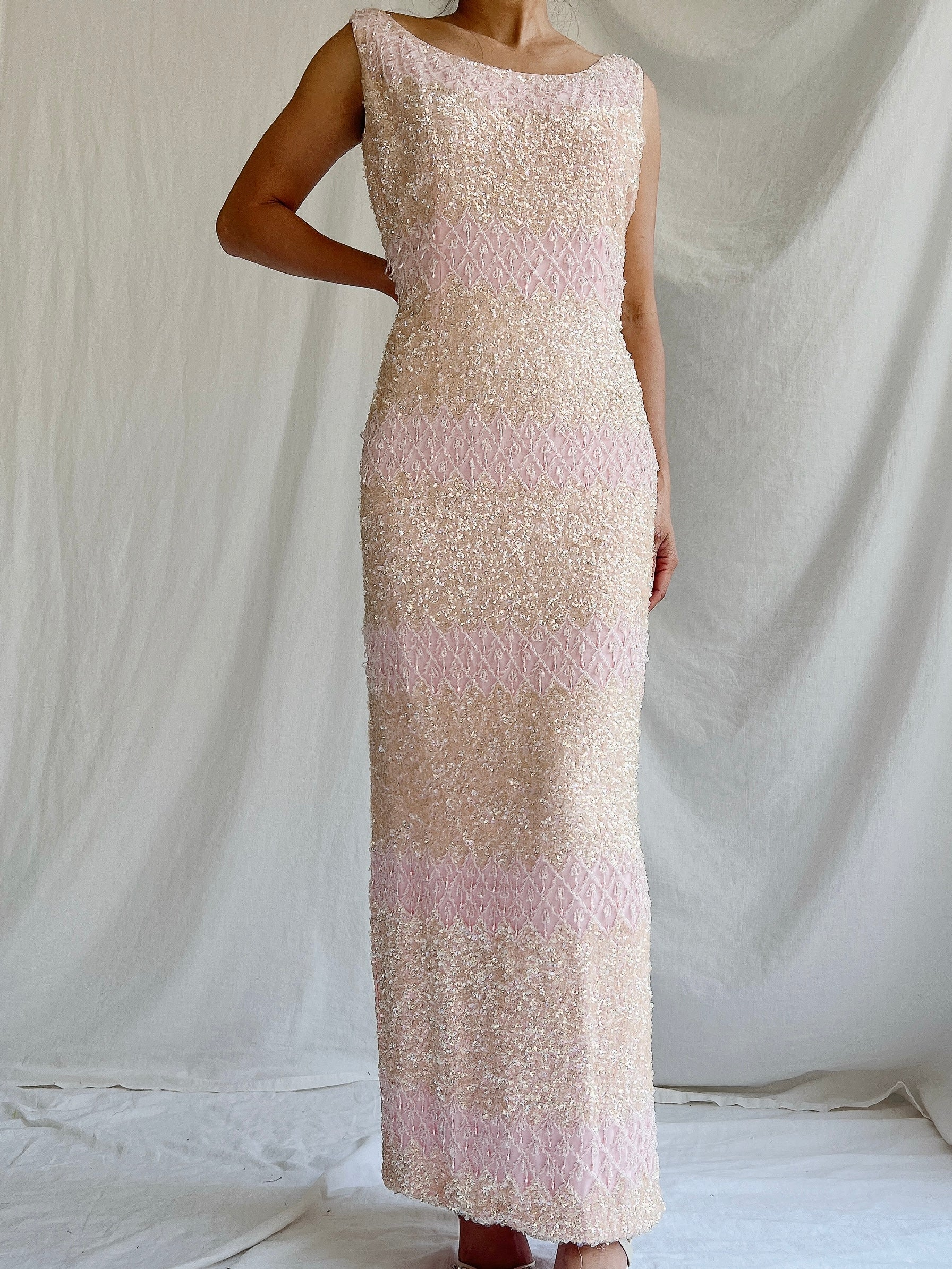 1960s Pink Silk Sequins Dress - SM