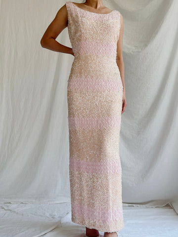 1960s Pink Silk Sequins Dress - SM