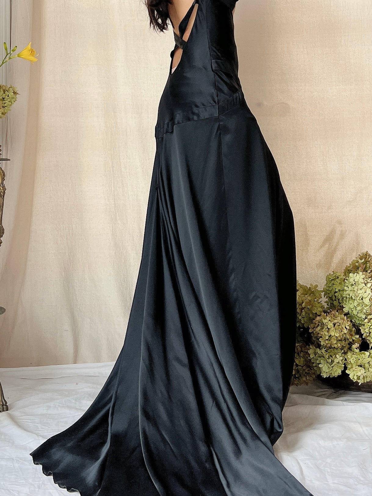 Vintage Black Silk Bias Cut Gown - S