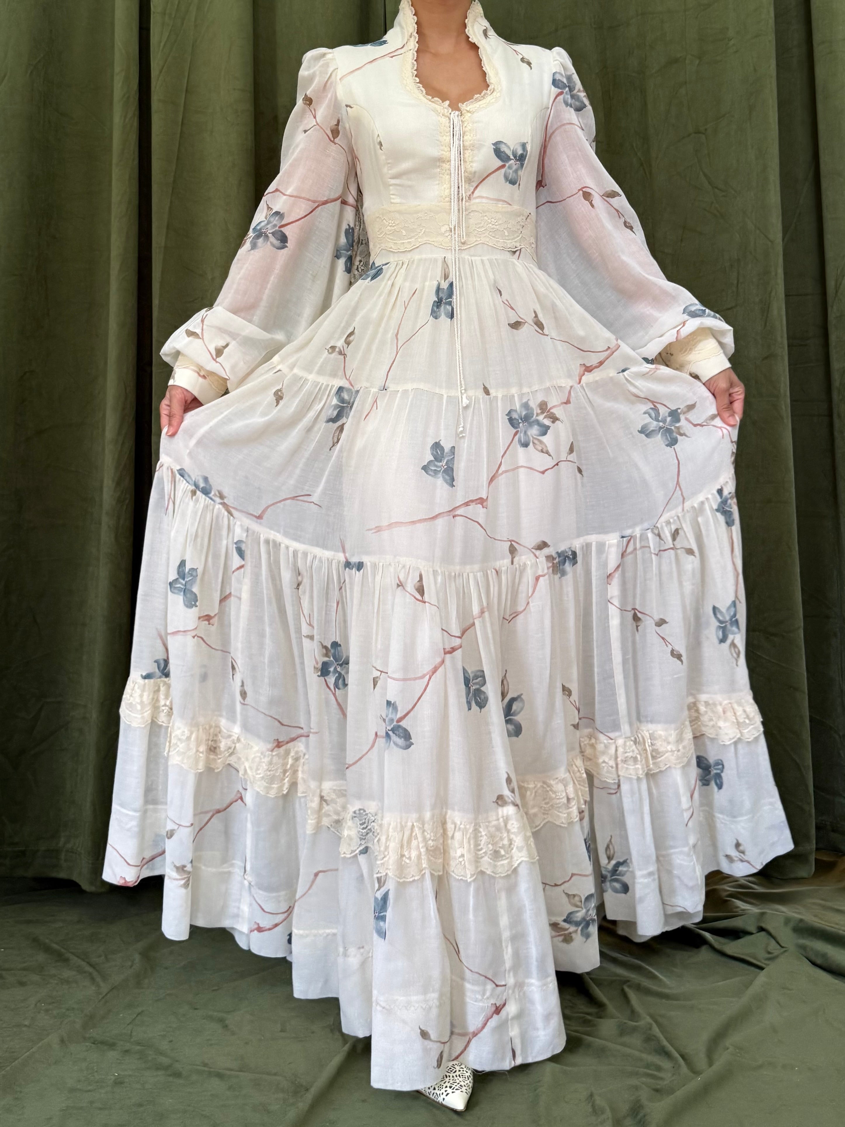 1970s Rare Gunne Sax Cotton Poet Sleeve Dress - S