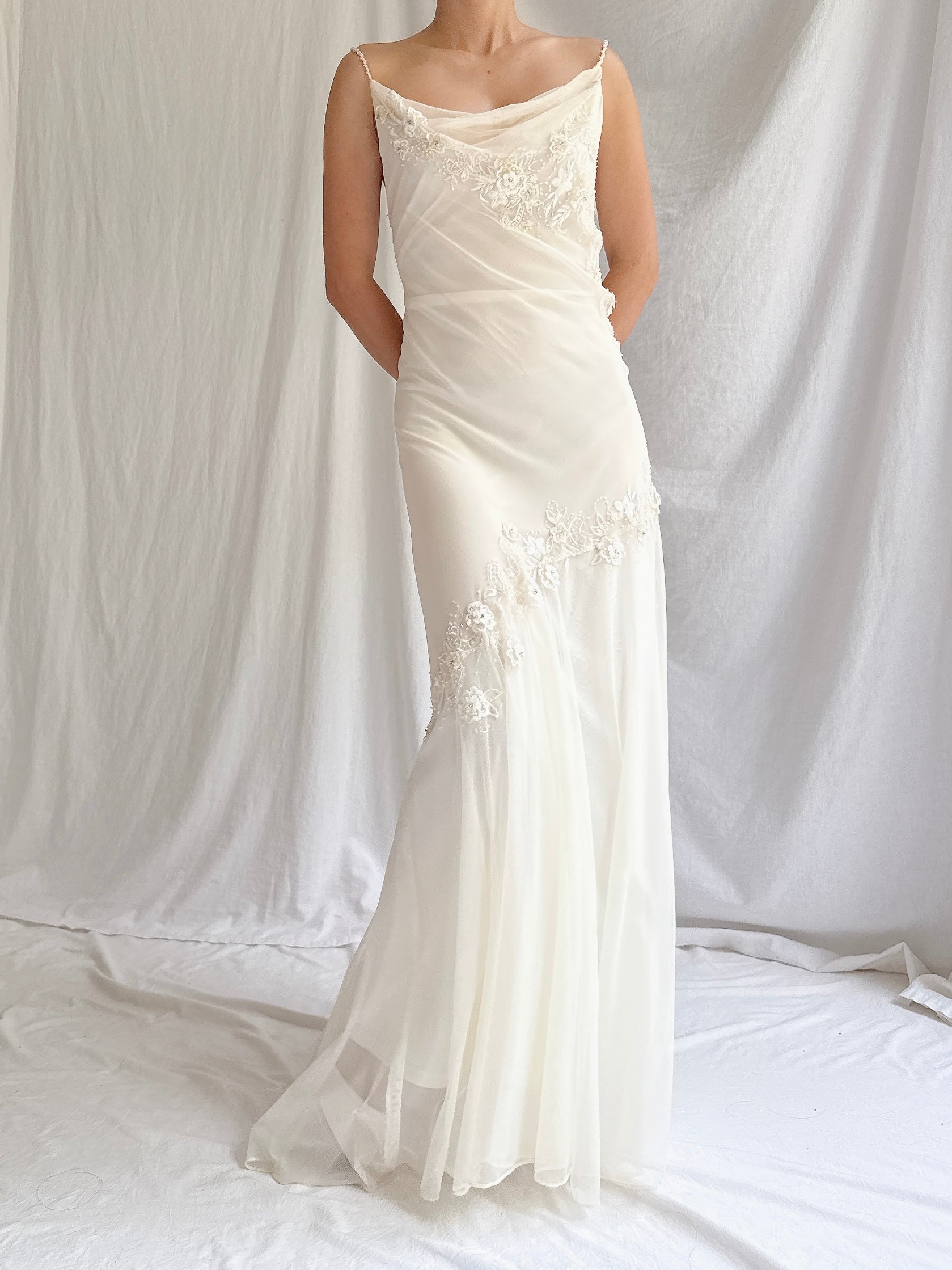 Vintage Silk Beaded Gown - M