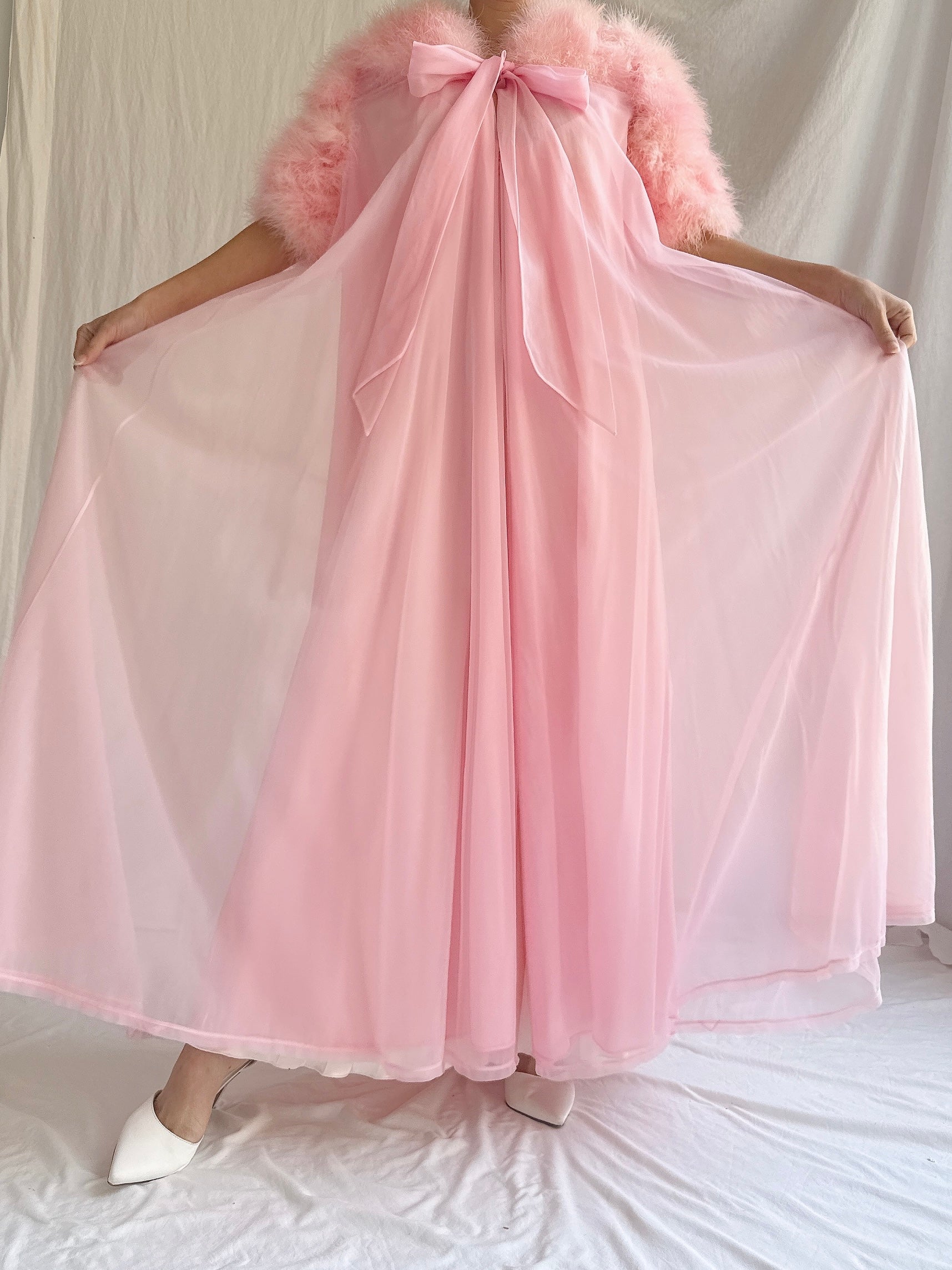1960s Pink Feather Dressing Gown - XS